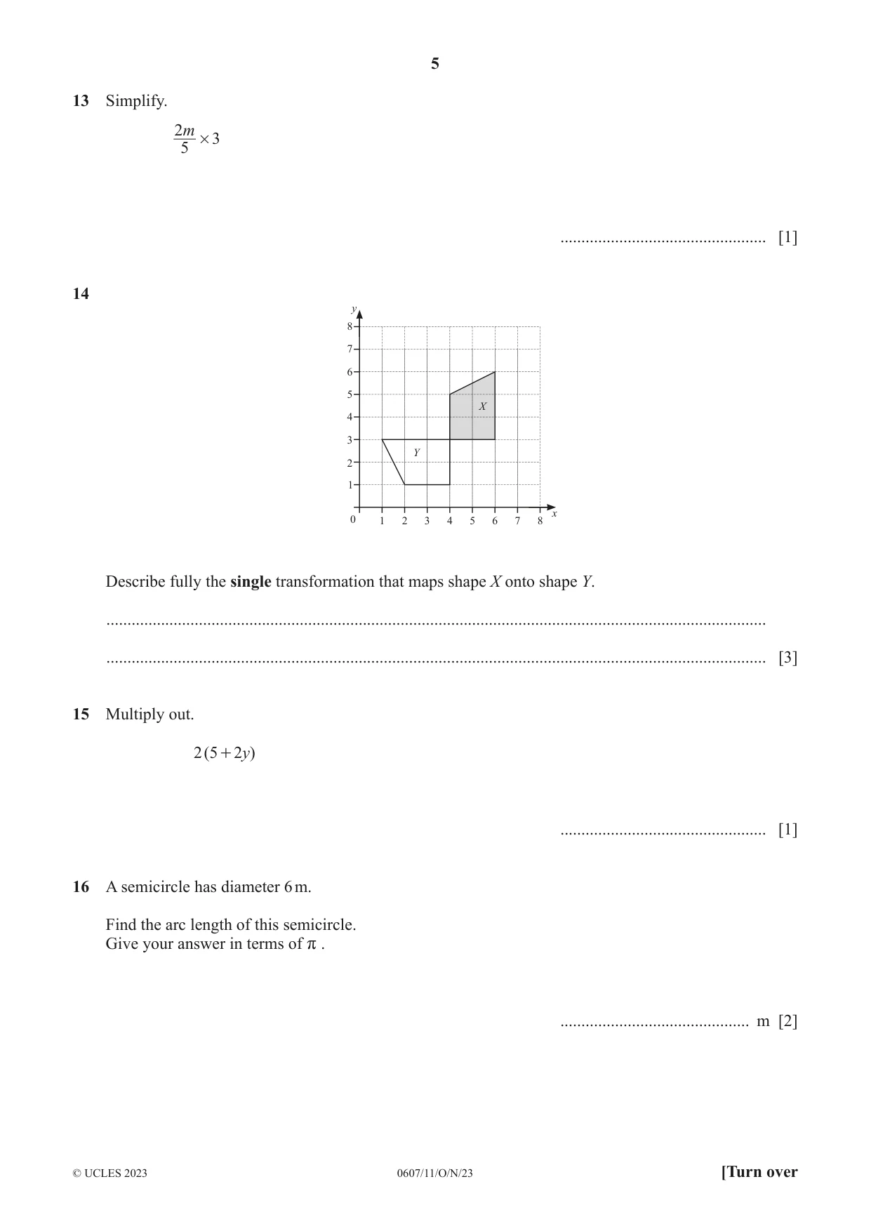 Cambridge IGCSE Mathematics - International 0607 2023 Oct/Nov Paper 1 · Variant 1 question paper, page 5 of 8