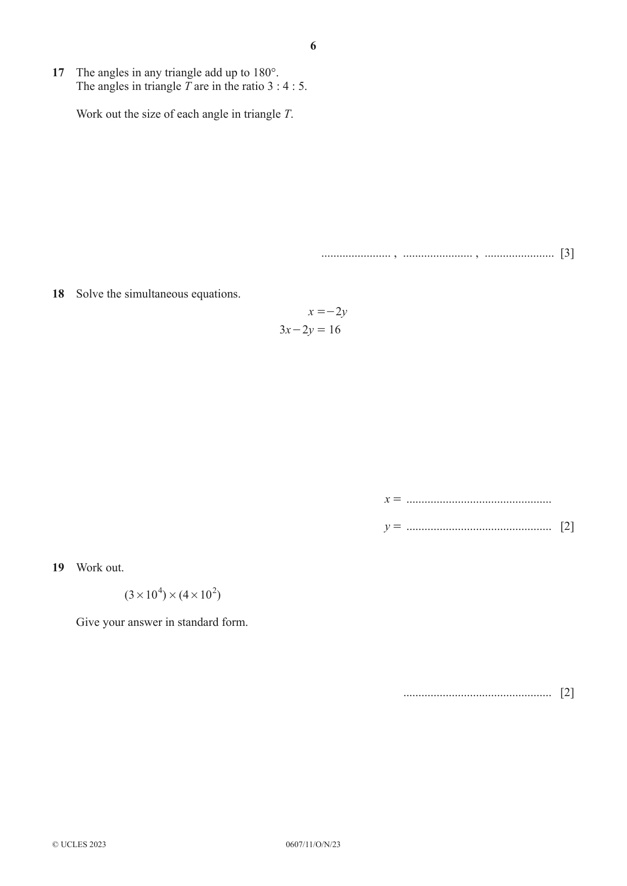 Cambridge IGCSE Mathematics - International 0607 2023 Oct/Nov Paper 1 · Variant 1 question paper, page 6 of 8