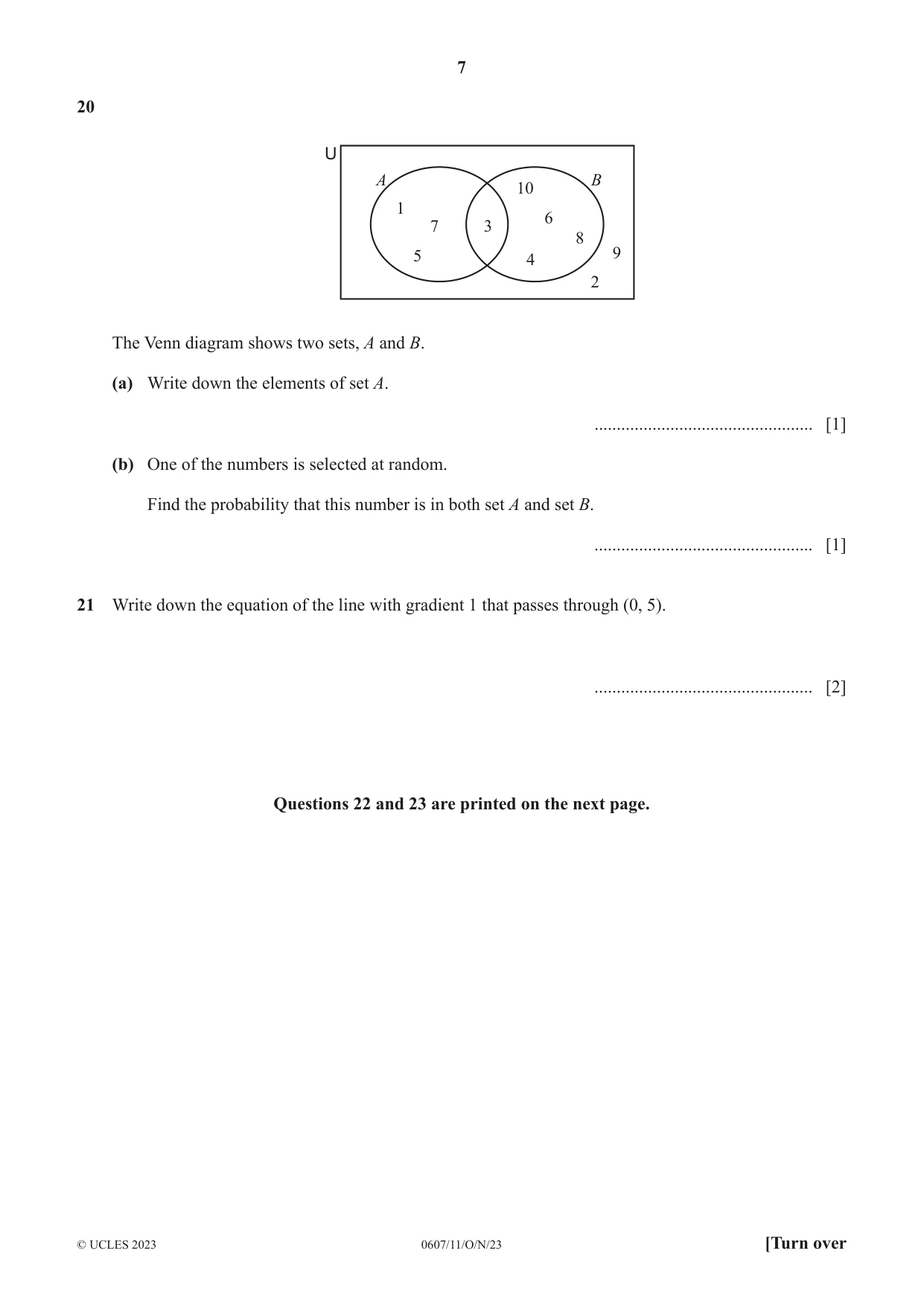 Cambridge IGCSE Mathematics - International 0607 2023 Oct/Nov Paper 1 · Variant 1 question paper, page 7 of 8