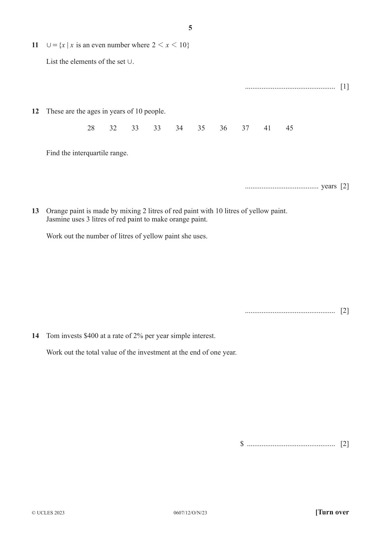 Cambridge IGCSE Mathematics - International 0607 2023 Oct/Nov Paper 1 · Variant 2 question paper, page 5 of 8