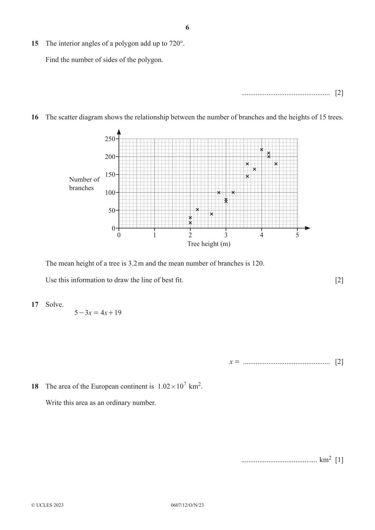 Cambridge IGCSE Mathematics - International 0607 2023 Oct/Nov Paper 1 · Variant 2 question paper, page 6 of 8