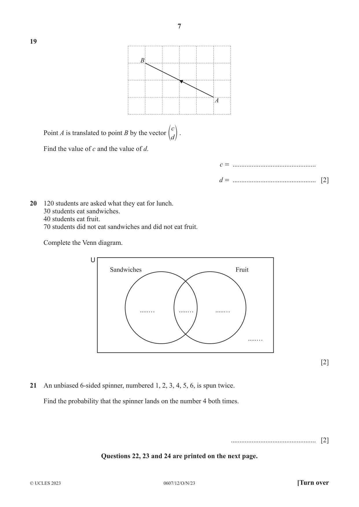 Cambridge IGCSE Mathematics - International 0607 2023 Oct/Nov Paper 1 · Variant 2 question paper, page 7 of 8