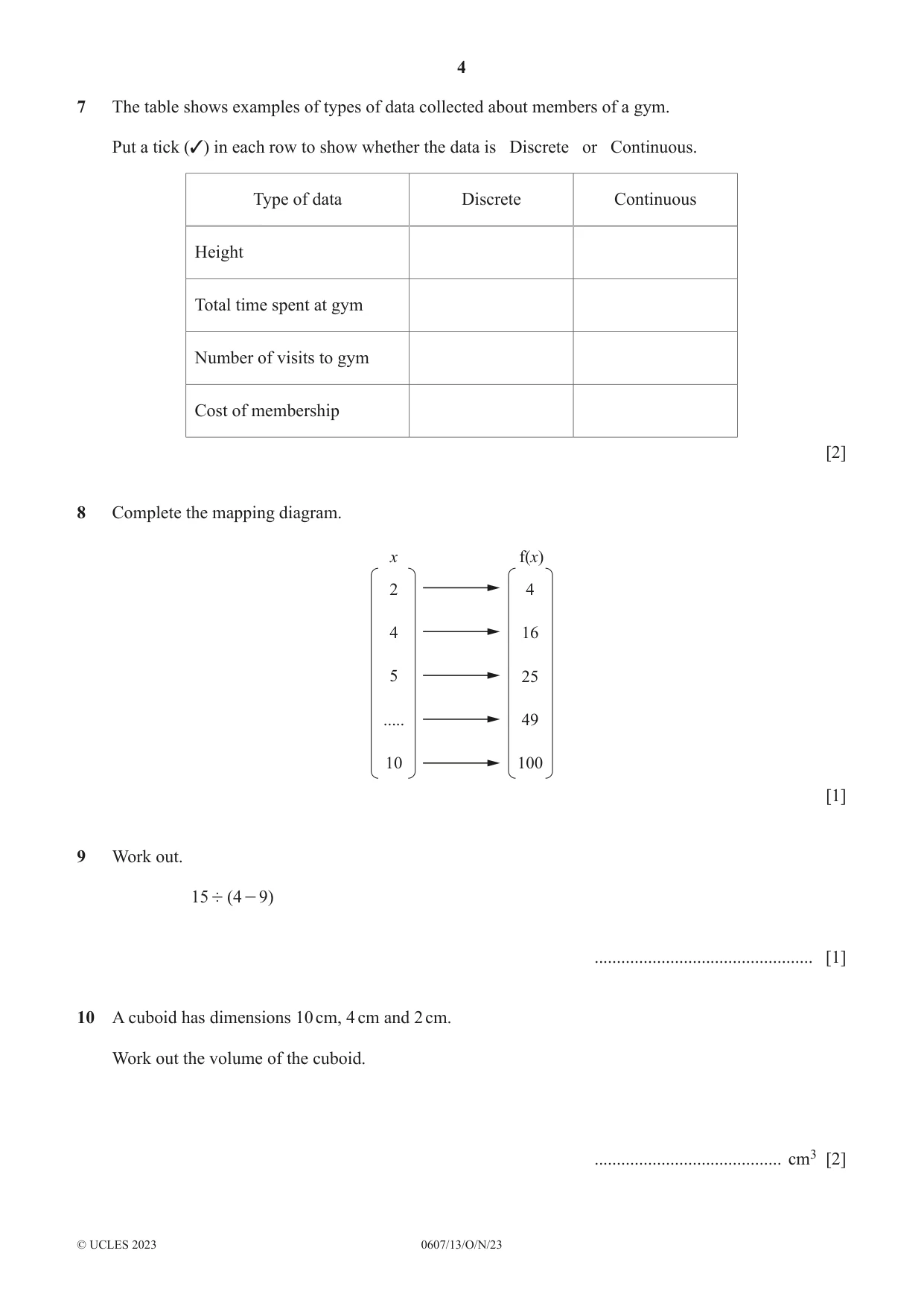 Cambridge IGCSE Mathematics - International 0607 2023 Oct/Nov Paper 1 · Variant 3 question paper, page 4 of 8