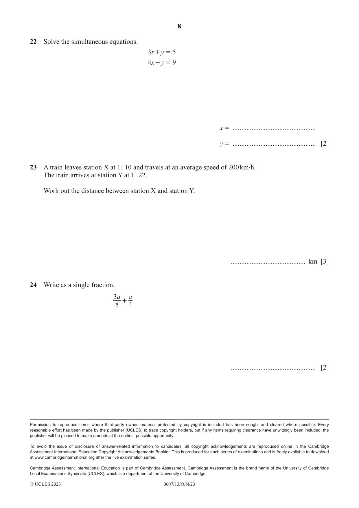 Cambridge IGCSE Mathematics - International 0607 2023 Oct/Nov Paper 1 · Variant 3 question paper, page 8 of 8