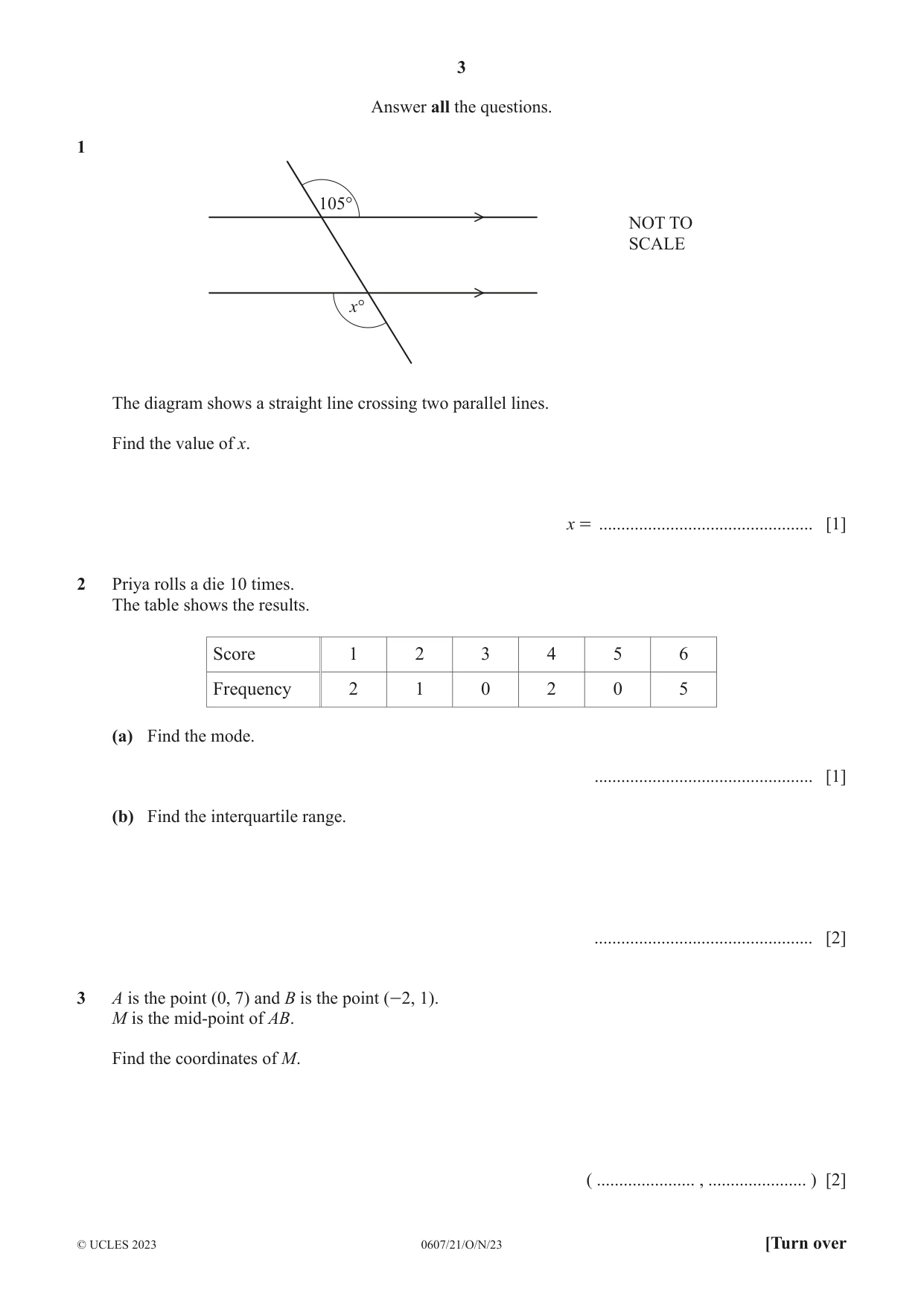 Cambridge IGCSE Mathematics - International 0607 2023 Oct/Nov Paper 2 · Variant 1 question paper, page 3 of 8