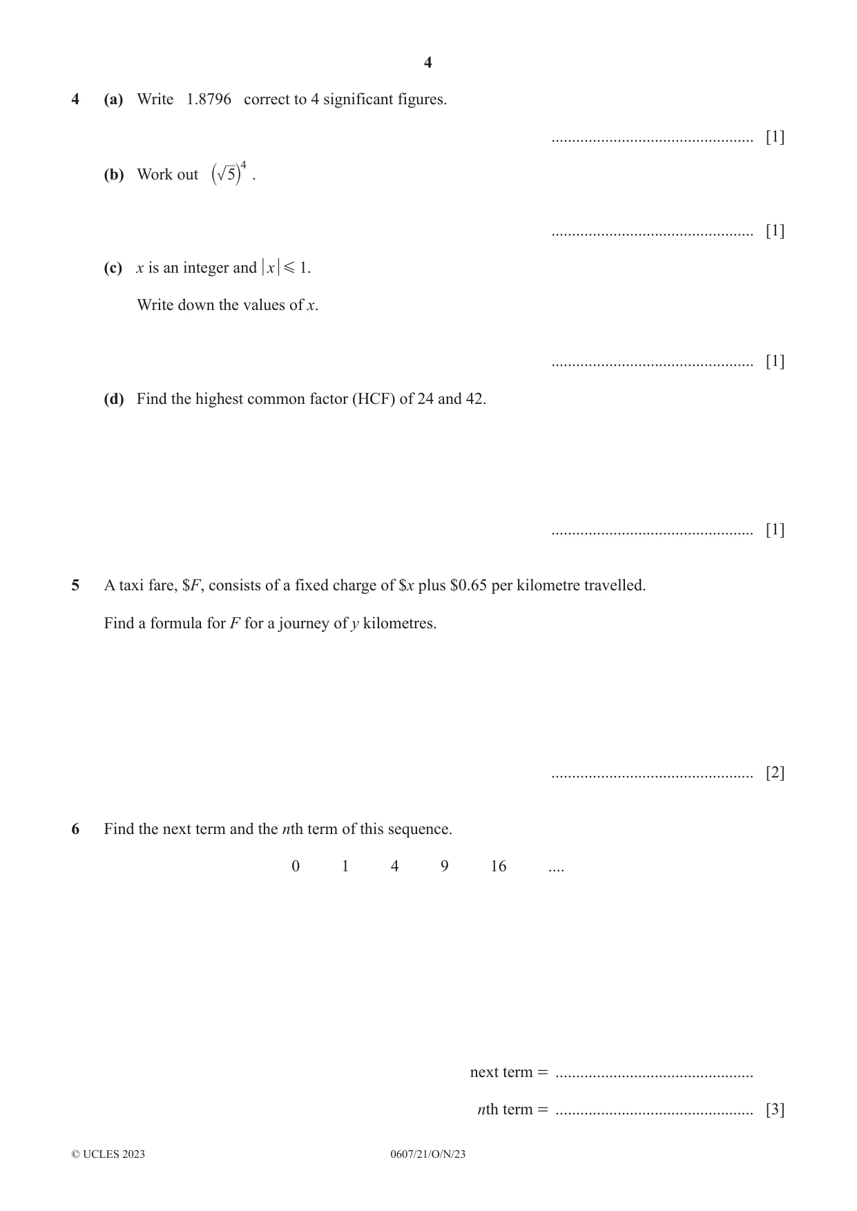 Cambridge IGCSE Mathematics - International 0607 2023 Oct/Nov Paper 2 · Variant 1 question paper, page 4 of 8