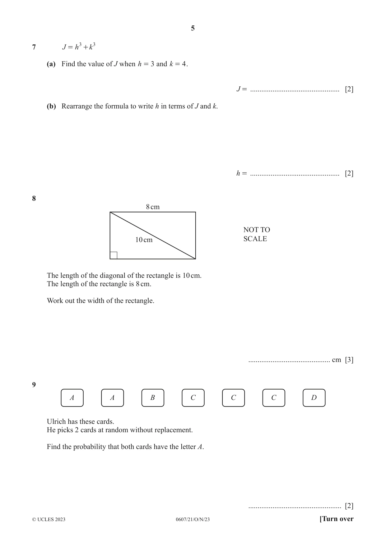 Cambridge IGCSE Mathematics - International 0607 2023 Oct/Nov Paper 2 · Variant 1 question paper, page 5 of 8