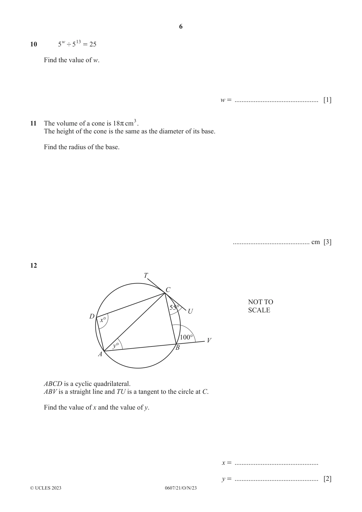 Cambridge IGCSE Mathematics - International 0607 2023 Oct/Nov Paper 2 · Variant 1 question paper, page 6 of 8