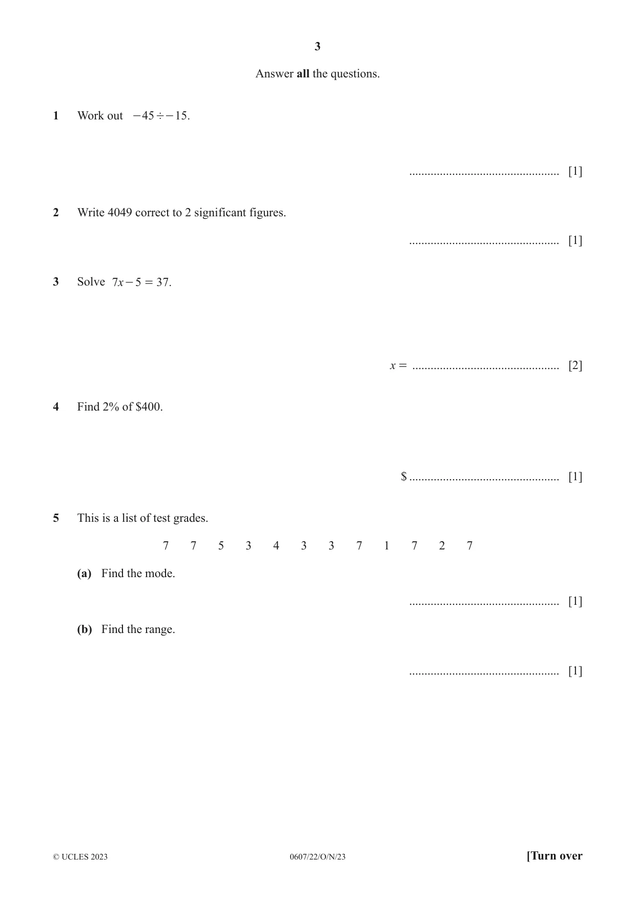 Cambridge IGCSE Mathematics - International 0607 2023 Oct/Nov Paper 2 · Variant 2 question paper, page 3 of 8