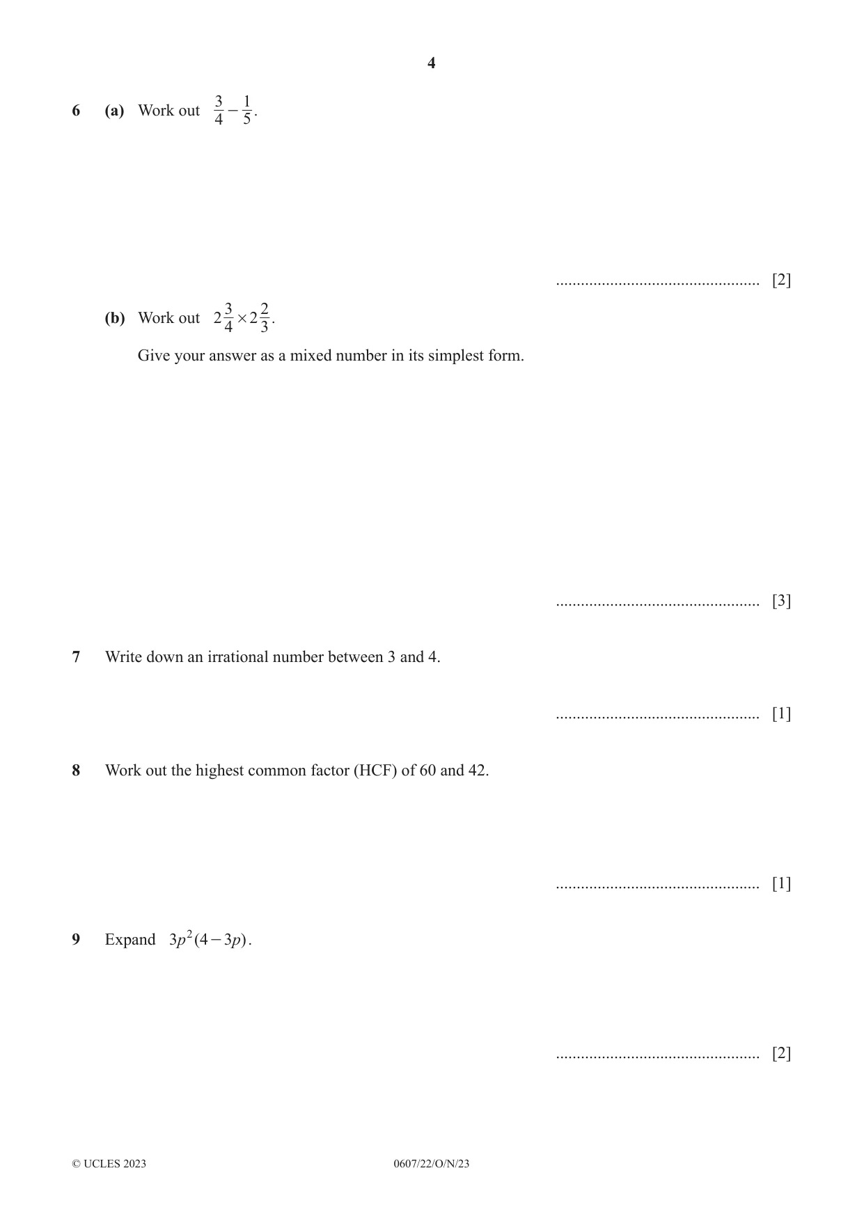 Cambridge IGCSE Mathematics - International 0607 2023 Oct/Nov Paper 2 · Variant 2 question paper, page 4 of 8