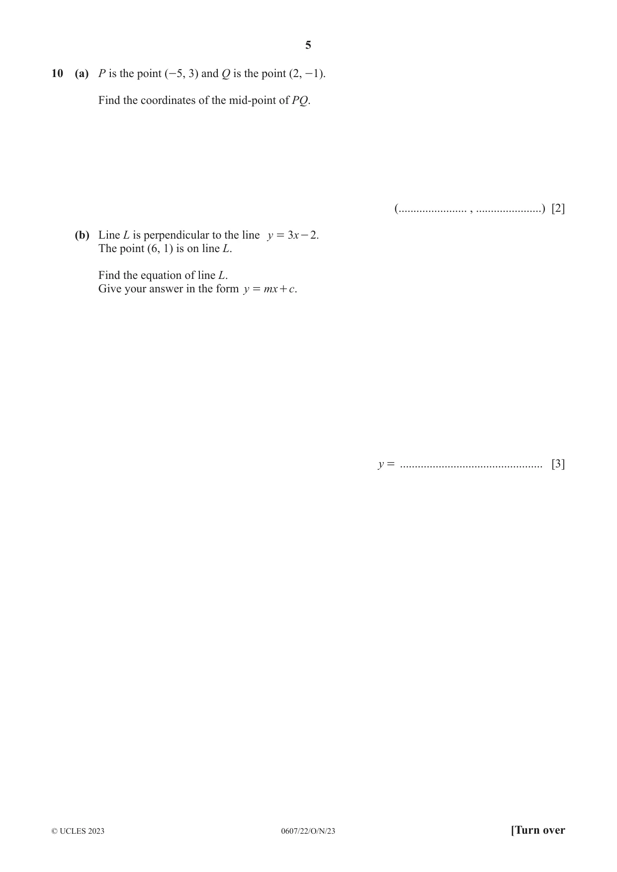Cambridge IGCSE Mathematics - International 0607 2023 Oct/Nov Paper 2 · Variant 2 question paper, page 5 of 8
