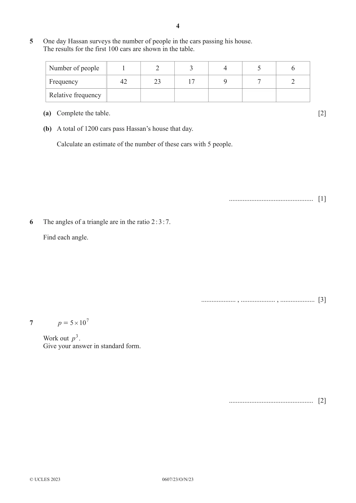 Cambridge IGCSE Mathematics - International 0607 2023 Oct/Nov Paper 2 · Variant 3 question paper, page 4 of 8
