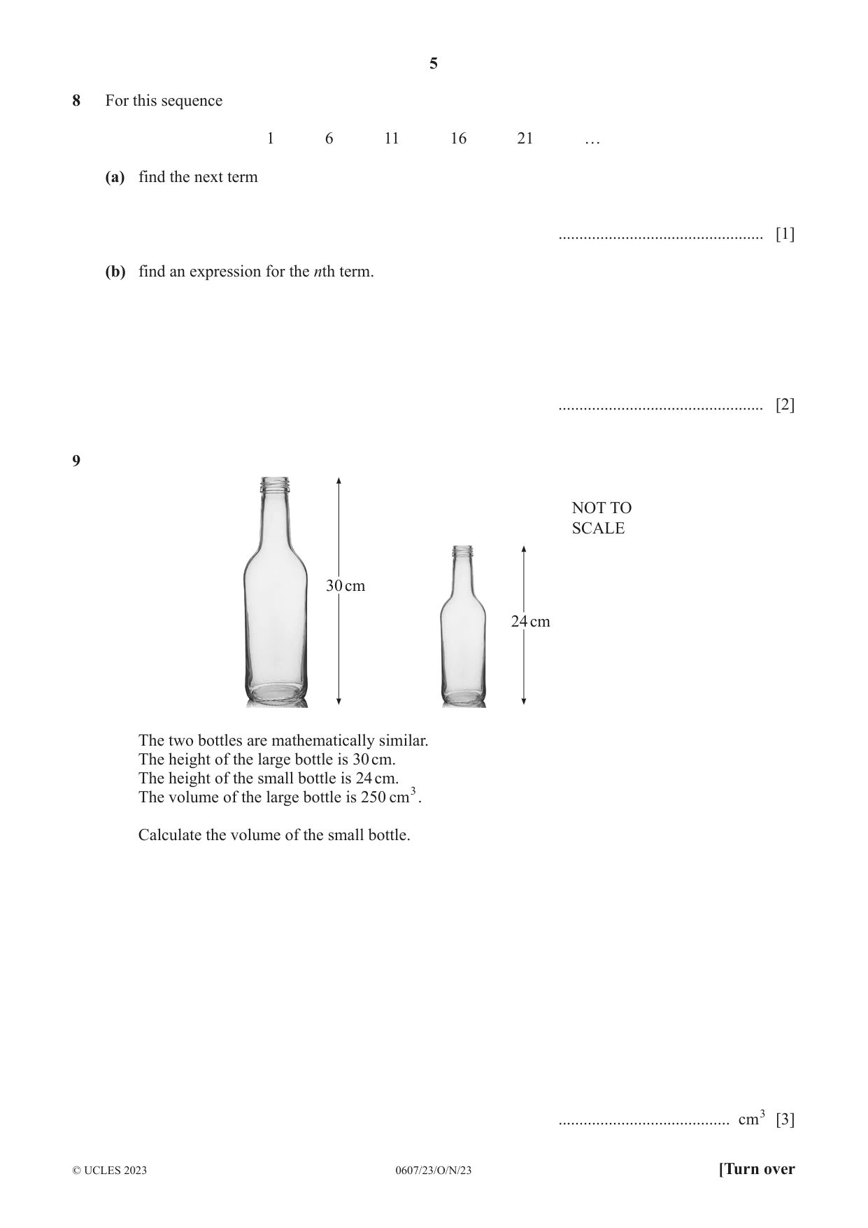 Cambridge IGCSE Mathematics - International 0607 2023 Oct/Nov Paper 2 · Variant 3 question paper, page 5 of 8