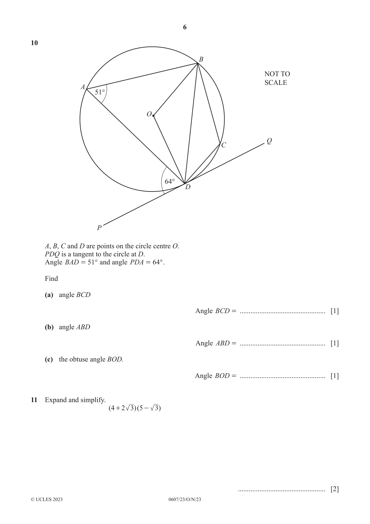 Cambridge IGCSE Mathematics - International 0607 2023 Oct/Nov Paper 2 · Variant 3 question paper, page 6 of 8