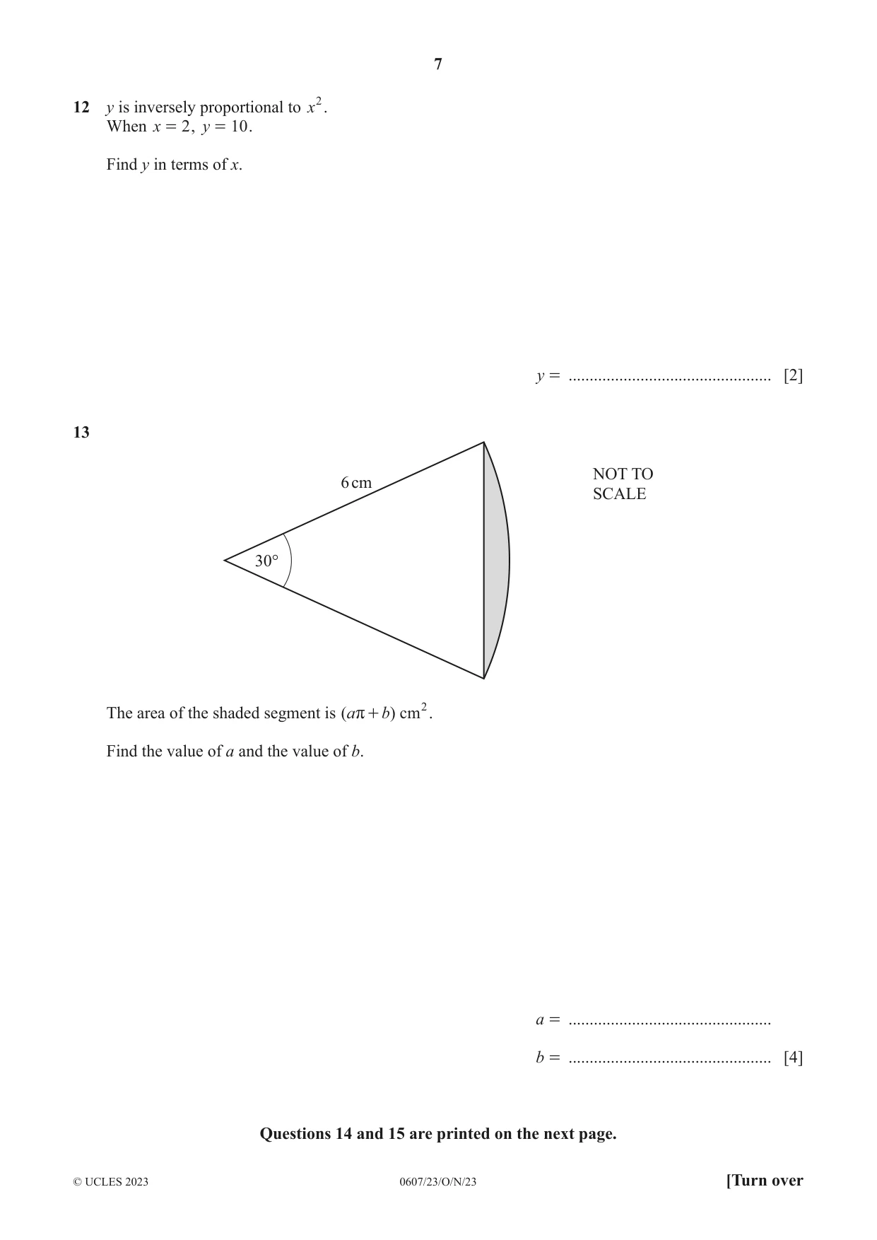 Cambridge IGCSE Mathematics - International 0607 2023 Oct/Nov Paper 2 · Variant 3 question paper, page 7 of 8