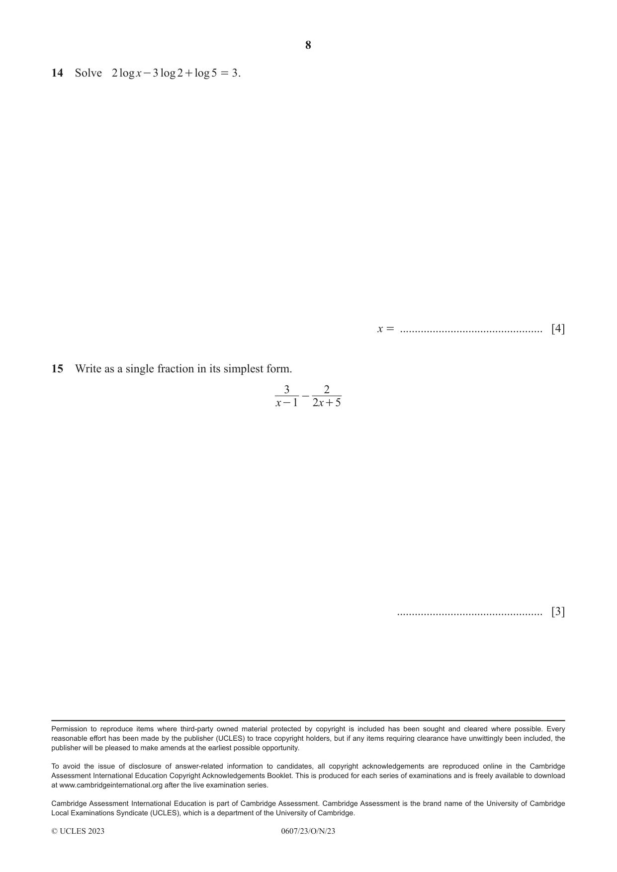 Cambridge IGCSE Mathematics - International 0607 2023 Oct/Nov Paper 2 · Variant 3 question paper, page 8 of 8
