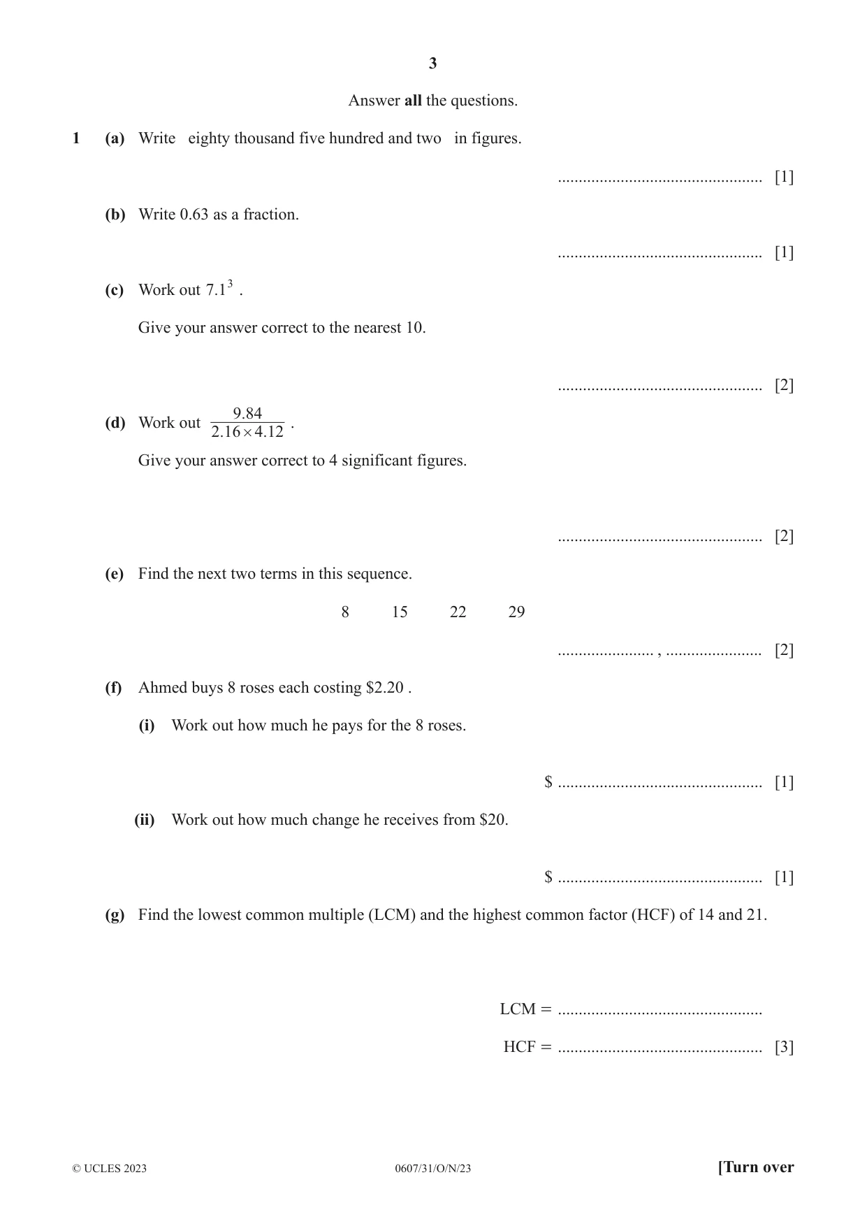 Cambridge IGCSE Mathematics - International 0607 2023 Oct/Nov Paper 3 · Variant 1 question paper, page 3 of 16