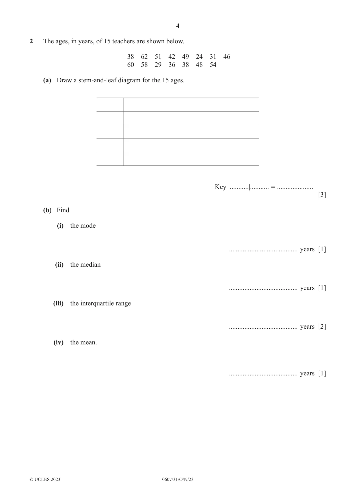 Cambridge IGCSE Mathematics - International 0607 2023 Oct/Nov Paper 3 · Variant 1 question paper, page 4 of 16