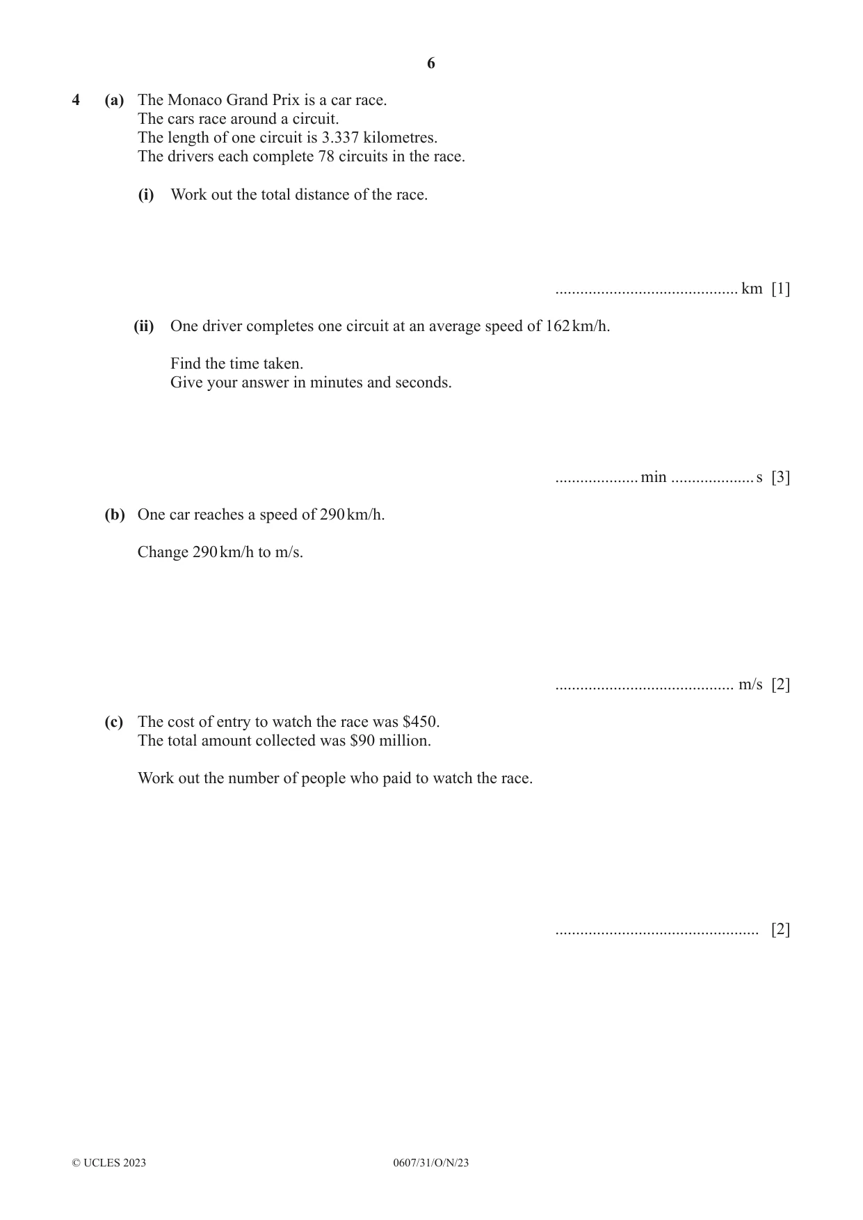 Cambridge IGCSE Mathematics - International 0607 2023 Oct/Nov Paper 3 · Variant 1 question paper, page 6 of 16