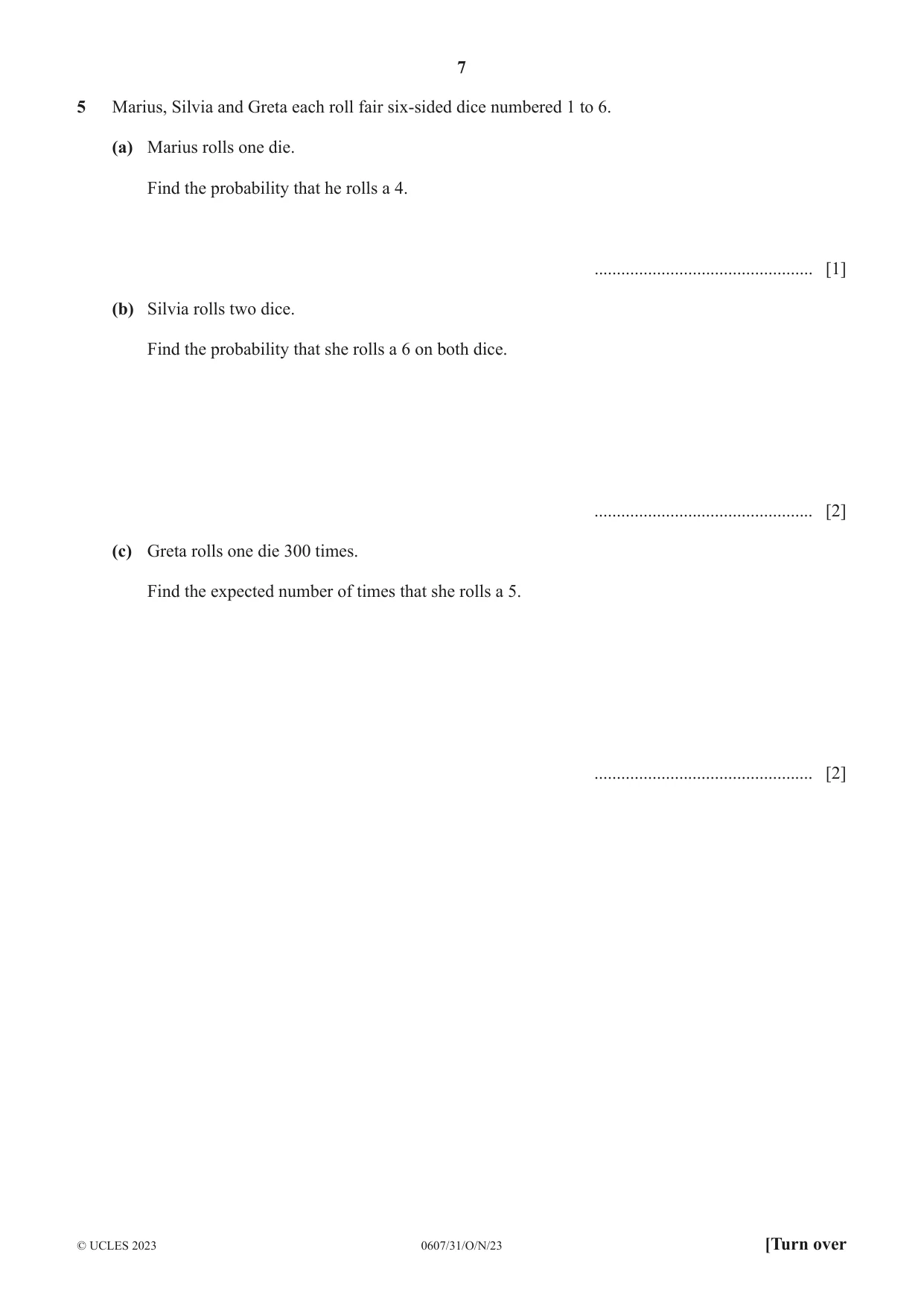 Cambridge IGCSE Mathematics - International 0607 2023 Oct/Nov Paper 3 · Variant 1 question paper, page 7 of 16