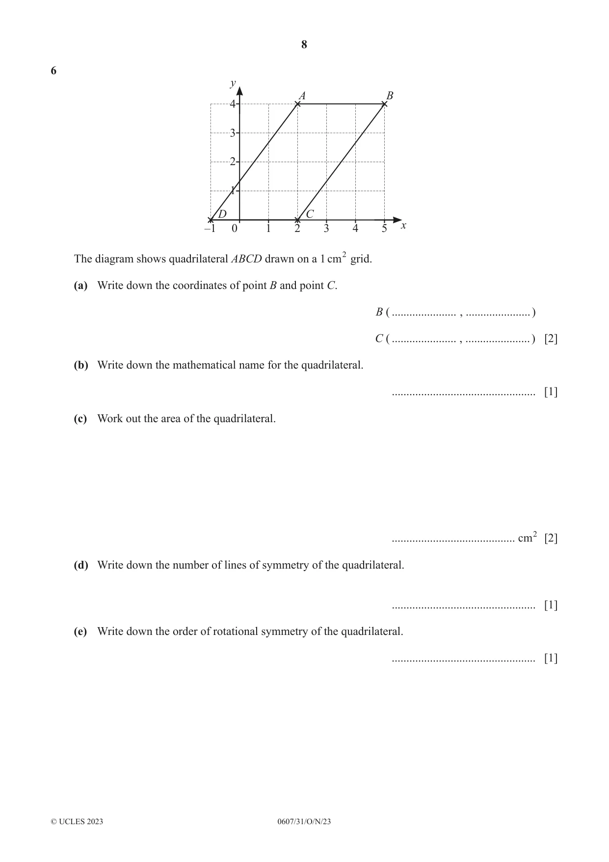 Cambridge IGCSE Mathematics - International 0607 2023 Oct/Nov Paper 3 · Variant 1 question paper, page 8 of 16