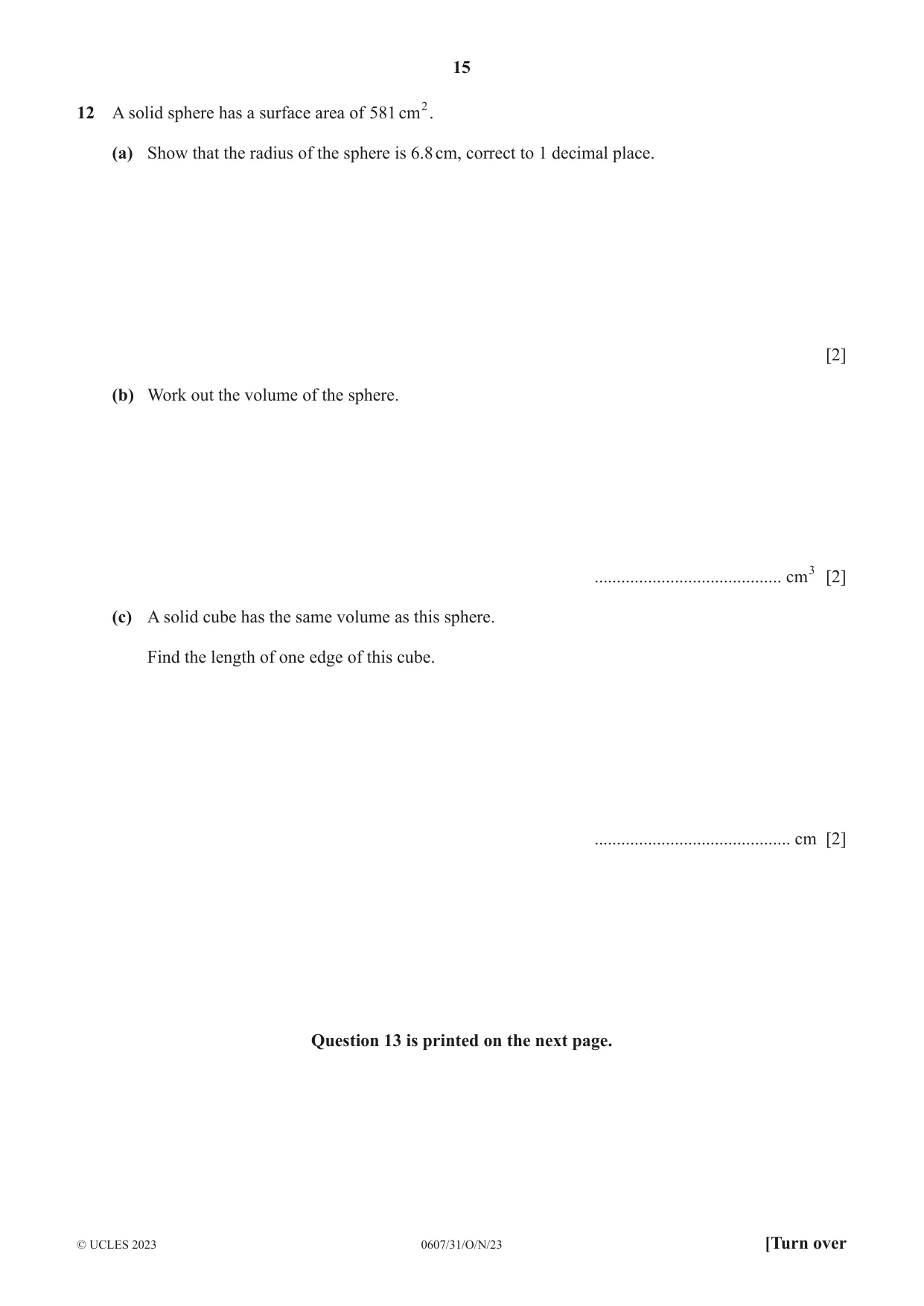 Cambridge IGCSE Mathematics - International 0607 2023 Oct/Nov Paper 3 · Variant 1 question paper, page 15 of 16
