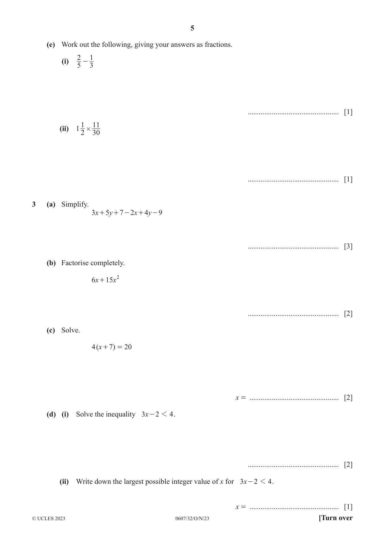 Cambridge IGCSE Mathematics - International 0607 2023 Oct/Nov Paper 3 · Variant 2 question paper, page 5 of 16