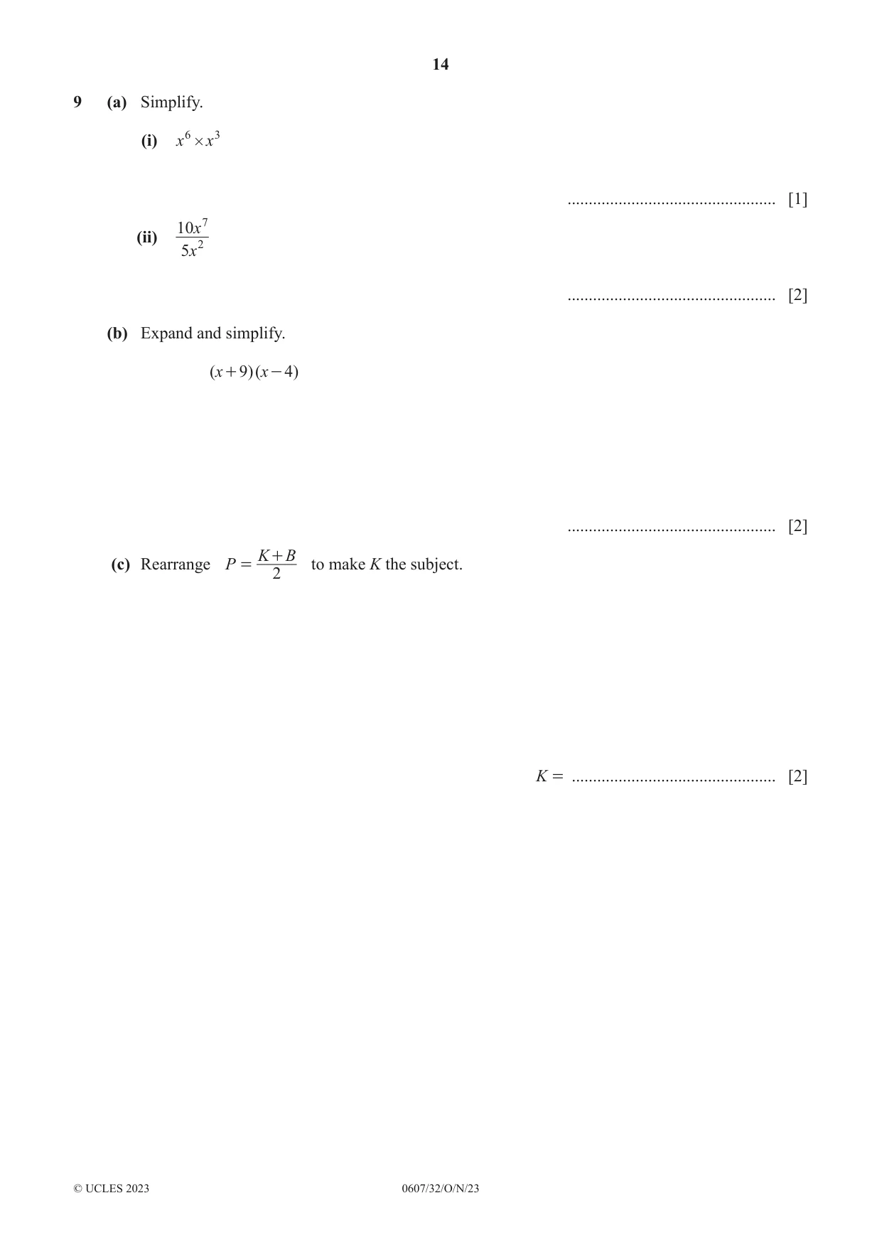 Cambridge IGCSE Mathematics - International 0607 2023 Oct/Nov Paper 3 · Variant 2 question paper, page 14 of 16