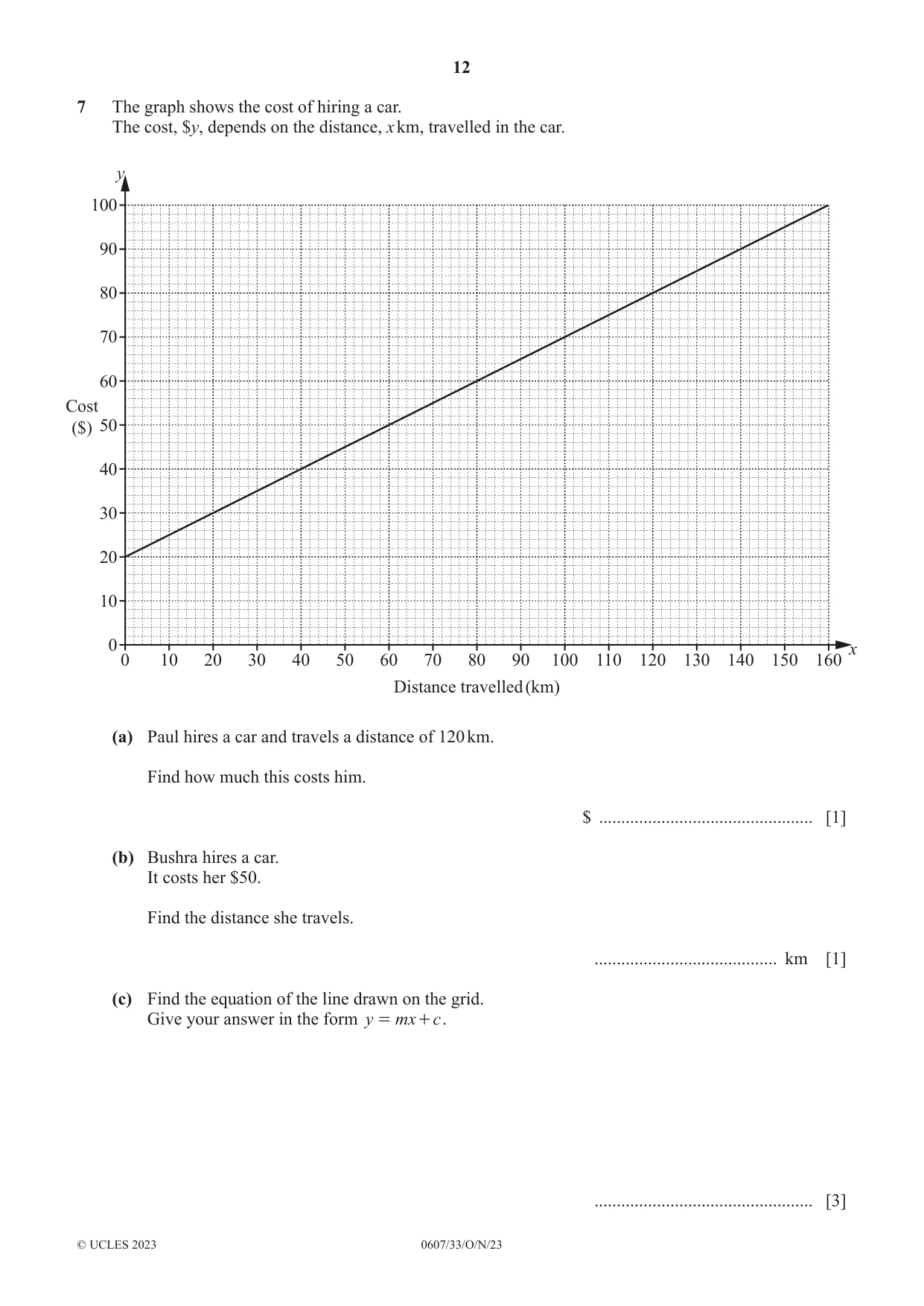 Cambridge IGCSE Mathematics - International 0607 2023 Oct/Nov Paper 3 · Variant 3 question paper, page 12 of 16