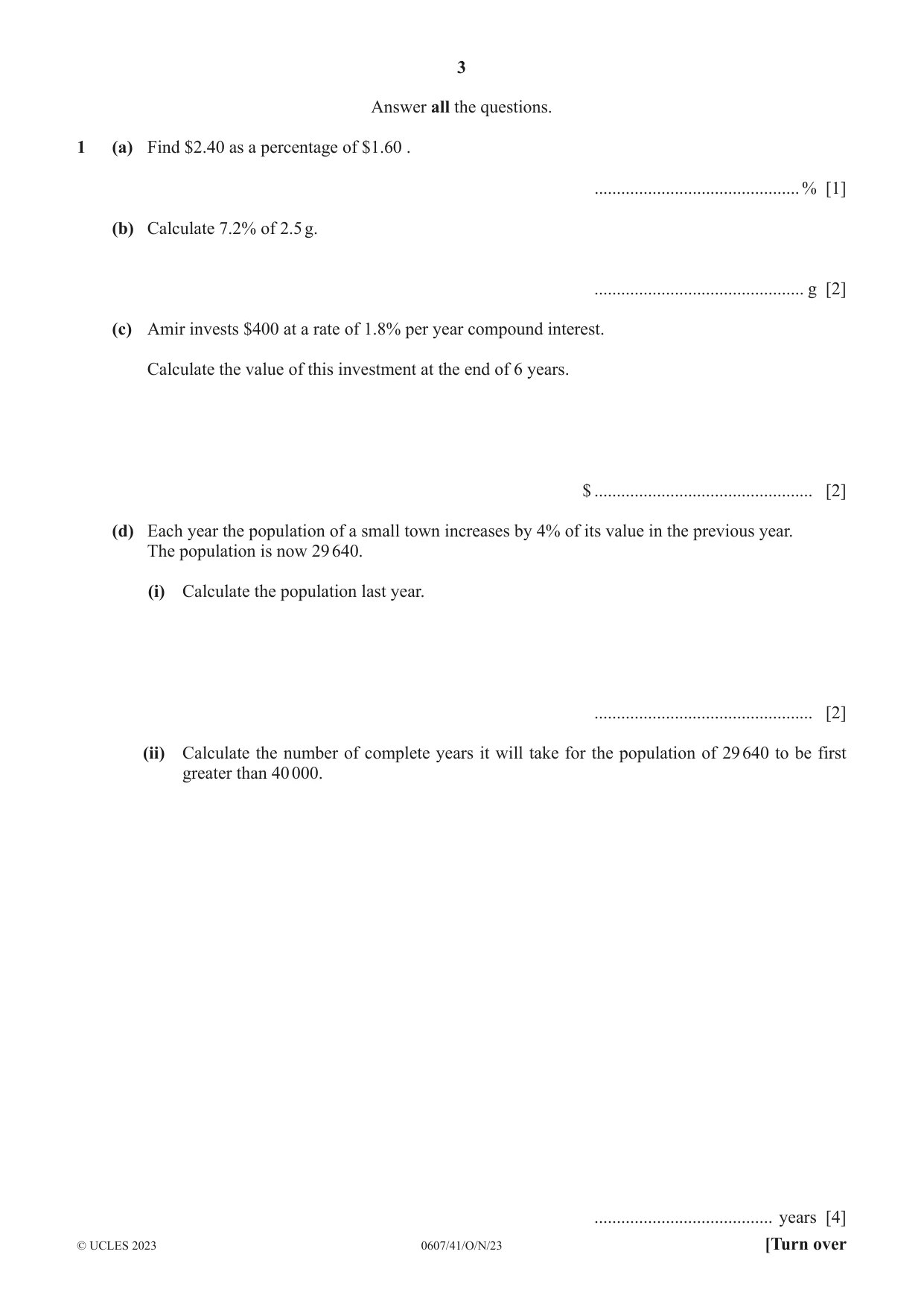 Cambridge IGCSE Mathematics - International 0607 2023 Oct/Nov Paper 4 · Variant 1 question paper, page 3 of 20