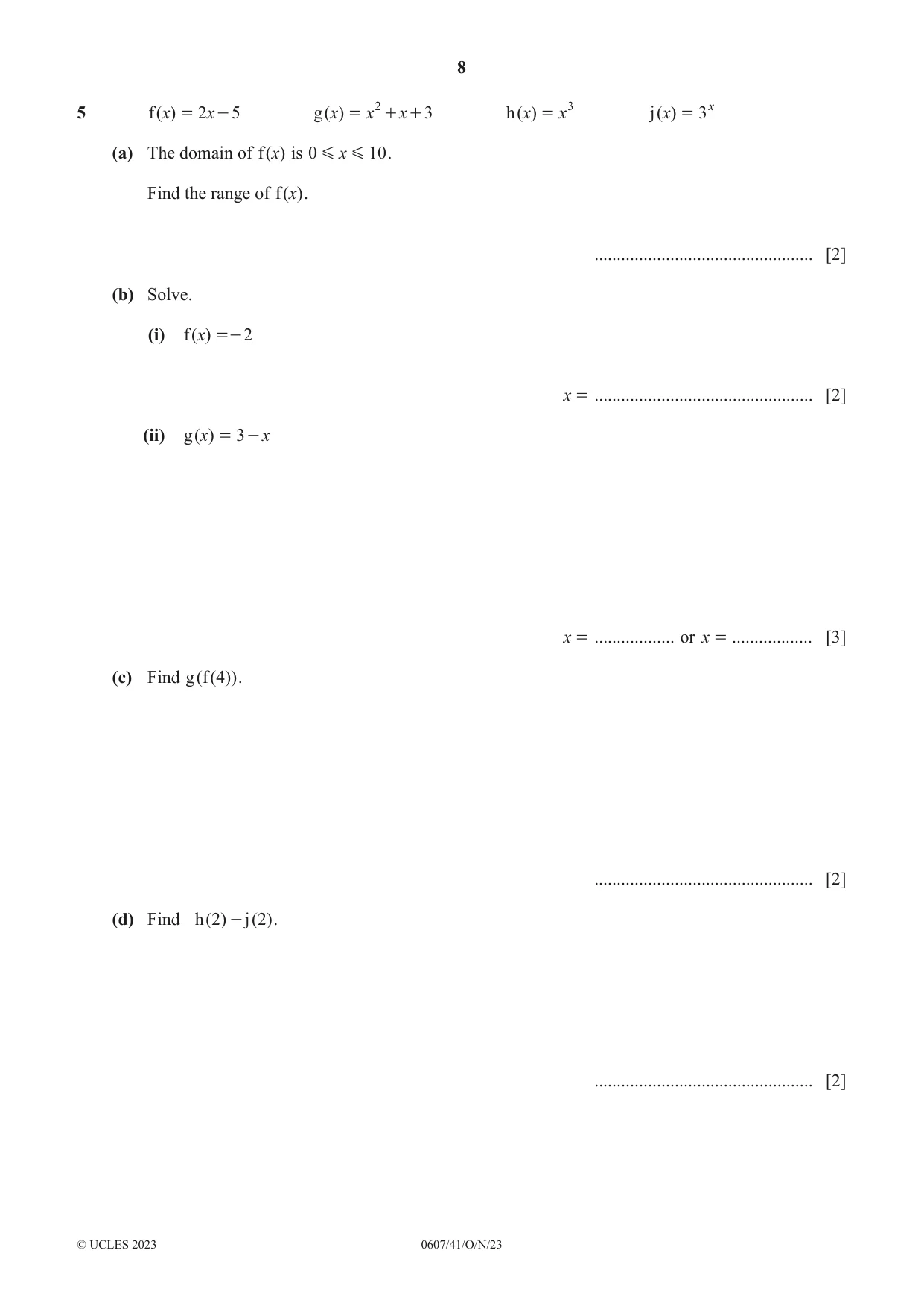 Cambridge IGCSE Mathematics - International 0607 2023 Oct/Nov Paper 4 · Variant 1 question paper, page 8 of 20