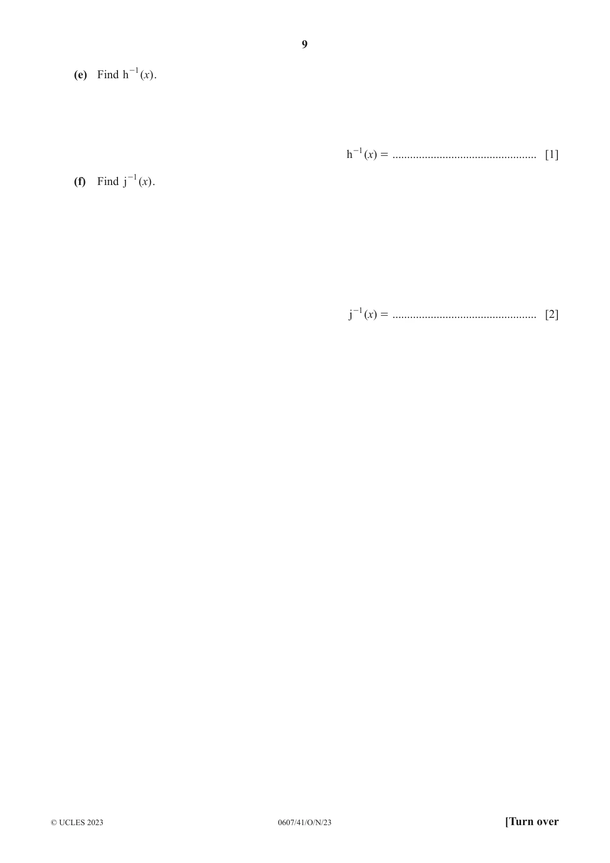 Cambridge IGCSE Mathematics - International 0607 2023 Oct/Nov Paper 4 · Variant 1 question paper, page 9 of 20