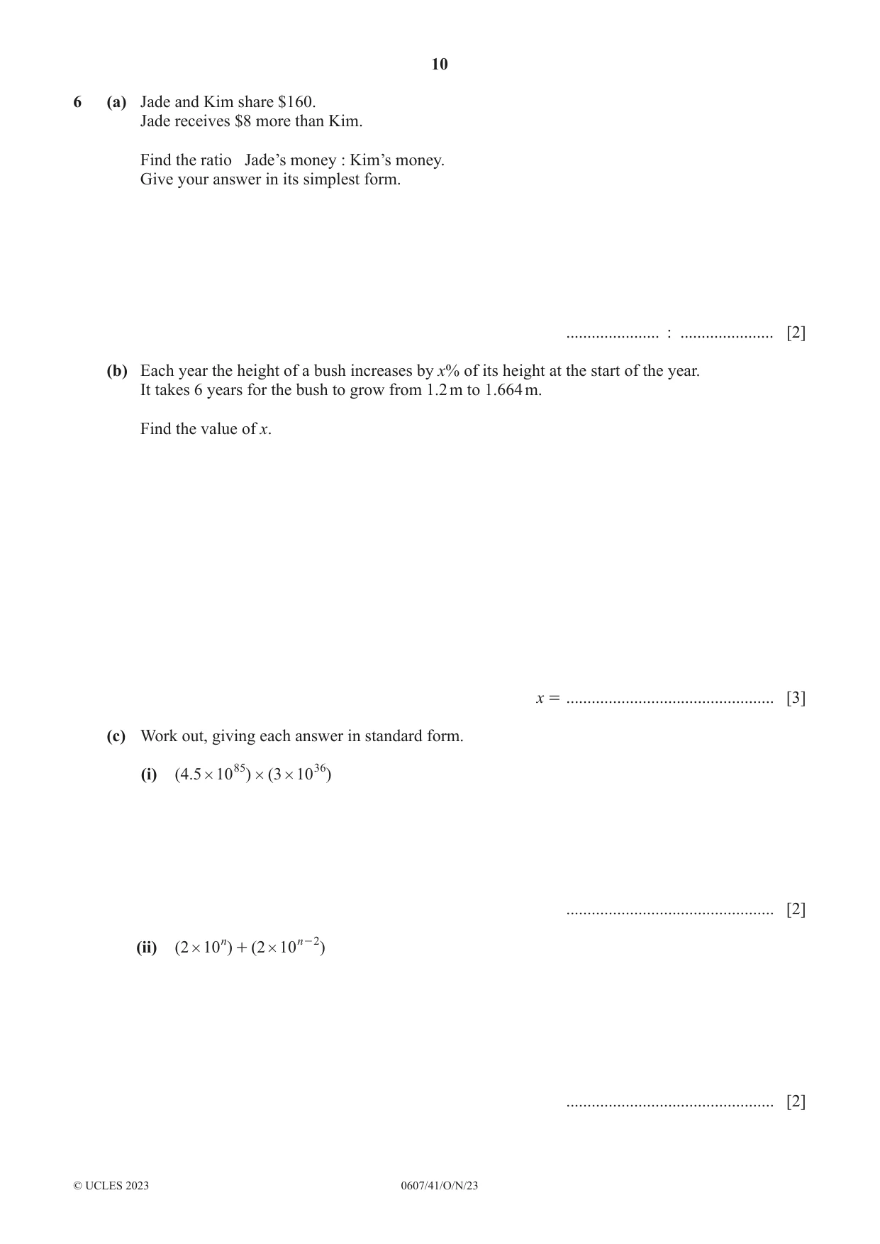 Cambridge IGCSE Mathematics - International 0607 2023 Oct/Nov Paper 4 · Variant 1 question paper, page 10 of 20