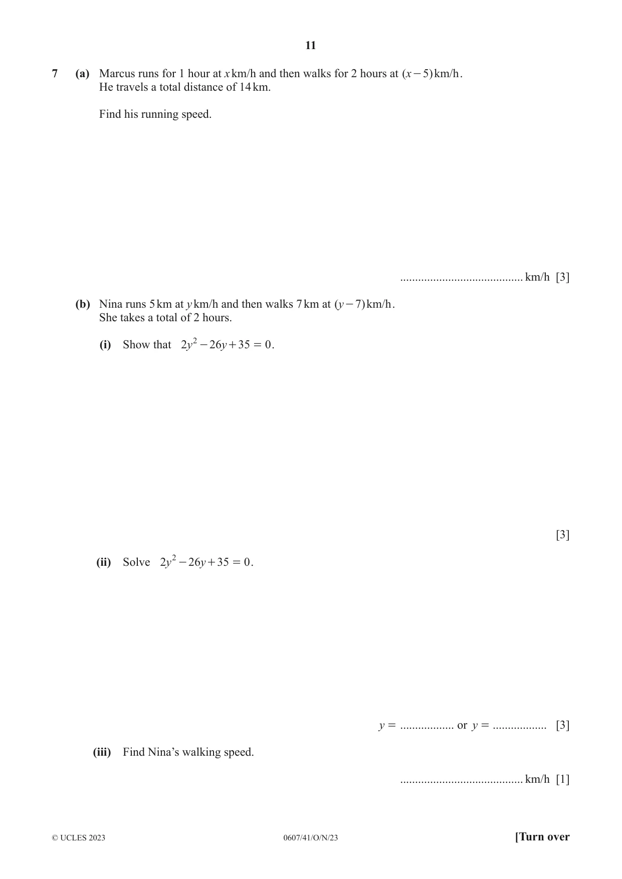 Cambridge IGCSE Mathematics - International 0607 2023 Oct/Nov Paper 4 · Variant 1 question paper, page 11 of 20