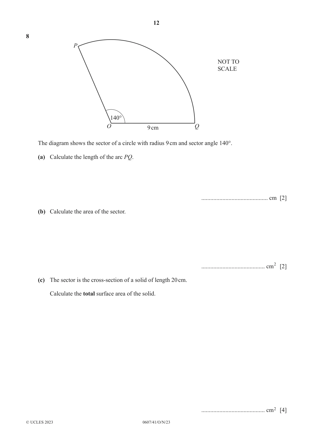 Cambridge IGCSE Mathematics - International 0607 2023 Oct/Nov Paper 4 · Variant 1 question paper, page 12 of 20