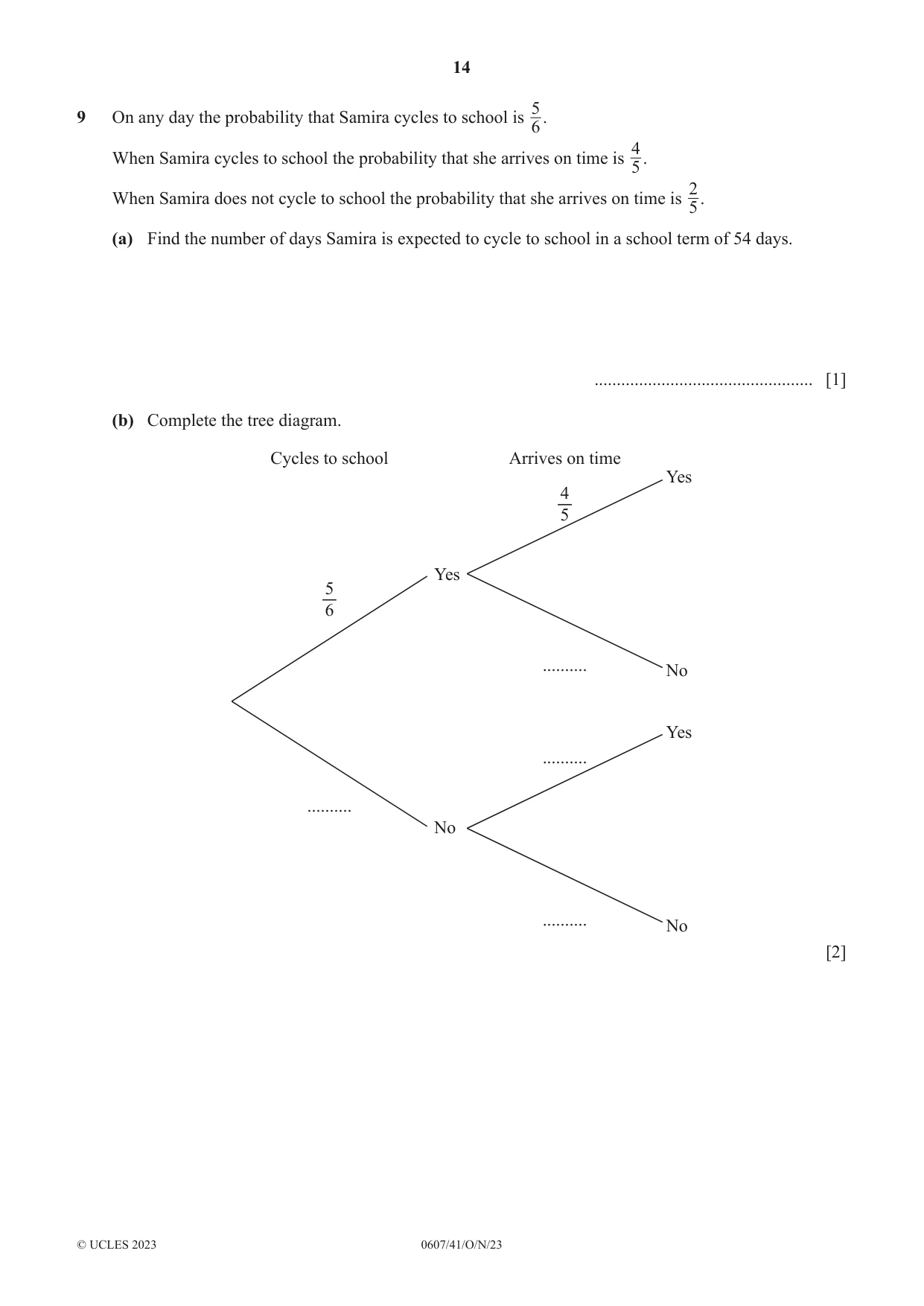Cambridge IGCSE Mathematics - International 0607 2023 Oct/Nov Paper 4 · Variant 1 question paper, page 14 of 20