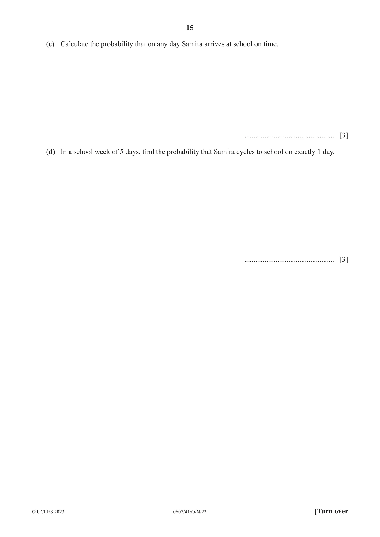 Cambridge IGCSE Mathematics - International 0607 2023 Oct/Nov Paper 4 · Variant 1 question paper, page 15 of 20