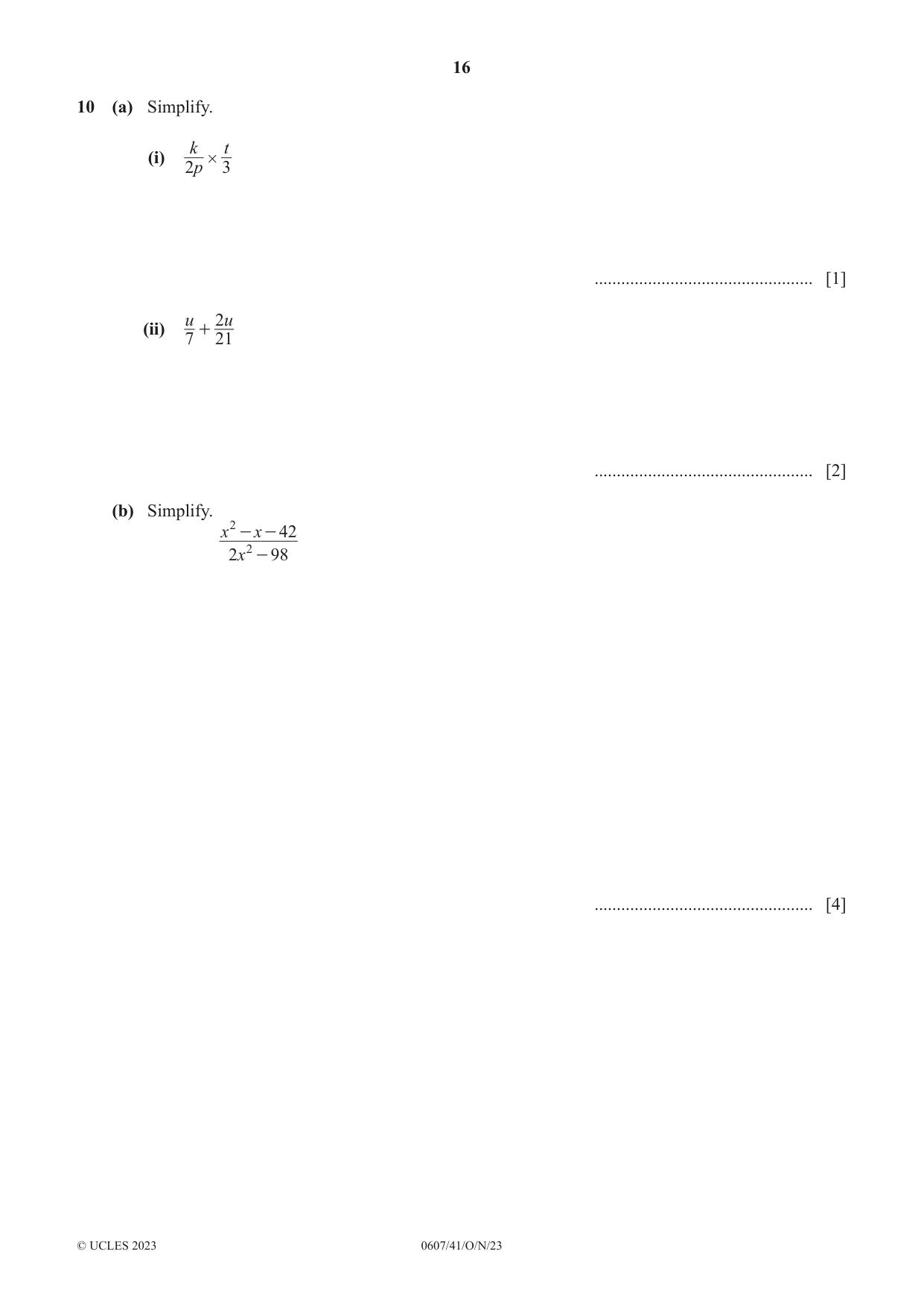 Cambridge IGCSE Mathematics - International 0607 2023 Oct/Nov Paper 4 · Variant 1 question paper, page 16 of 20