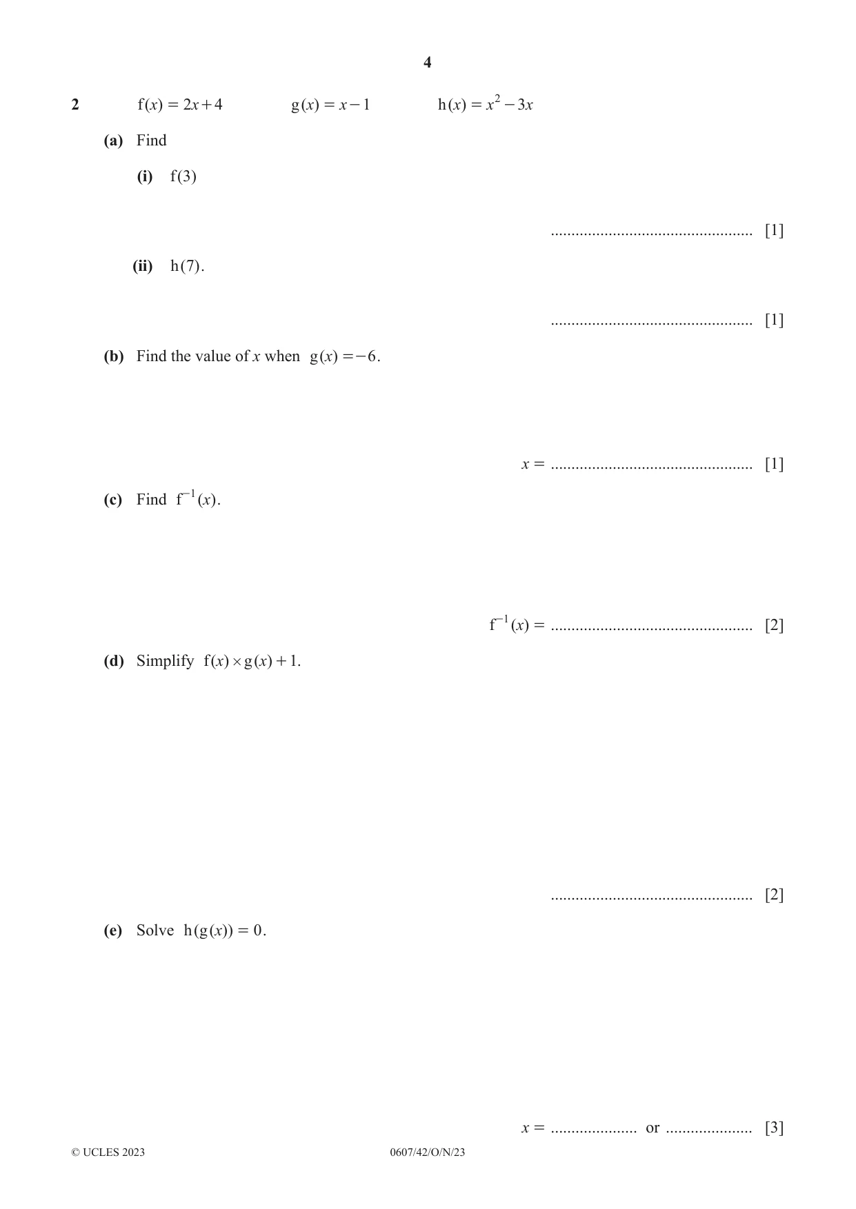 Cambridge IGCSE Mathematics - International 0607 2023 Oct/Nov Paper 4 · Variant 2 question paper, page 4 of 20