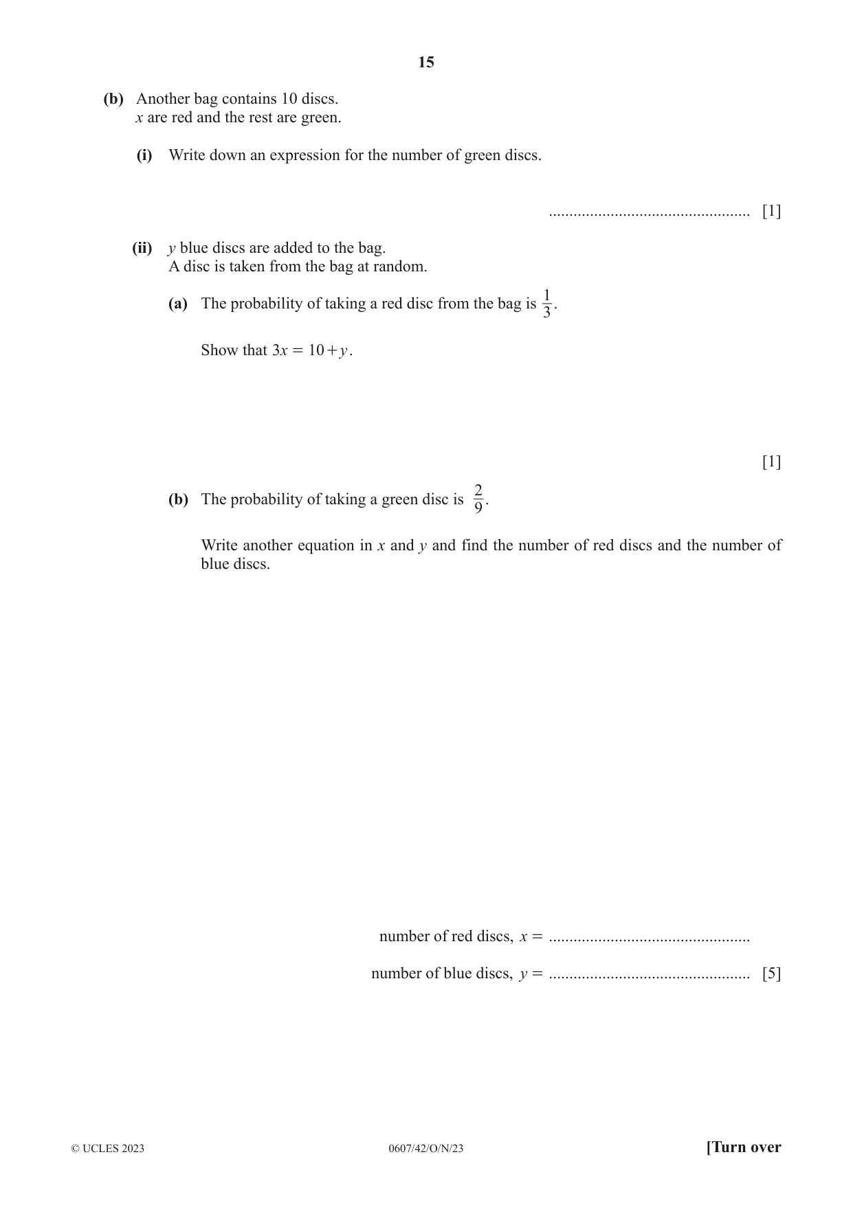 Cambridge IGCSE Mathematics - International 0607 2023 Oct/Nov Paper 4 · Variant 2 question paper, page 15 of 20