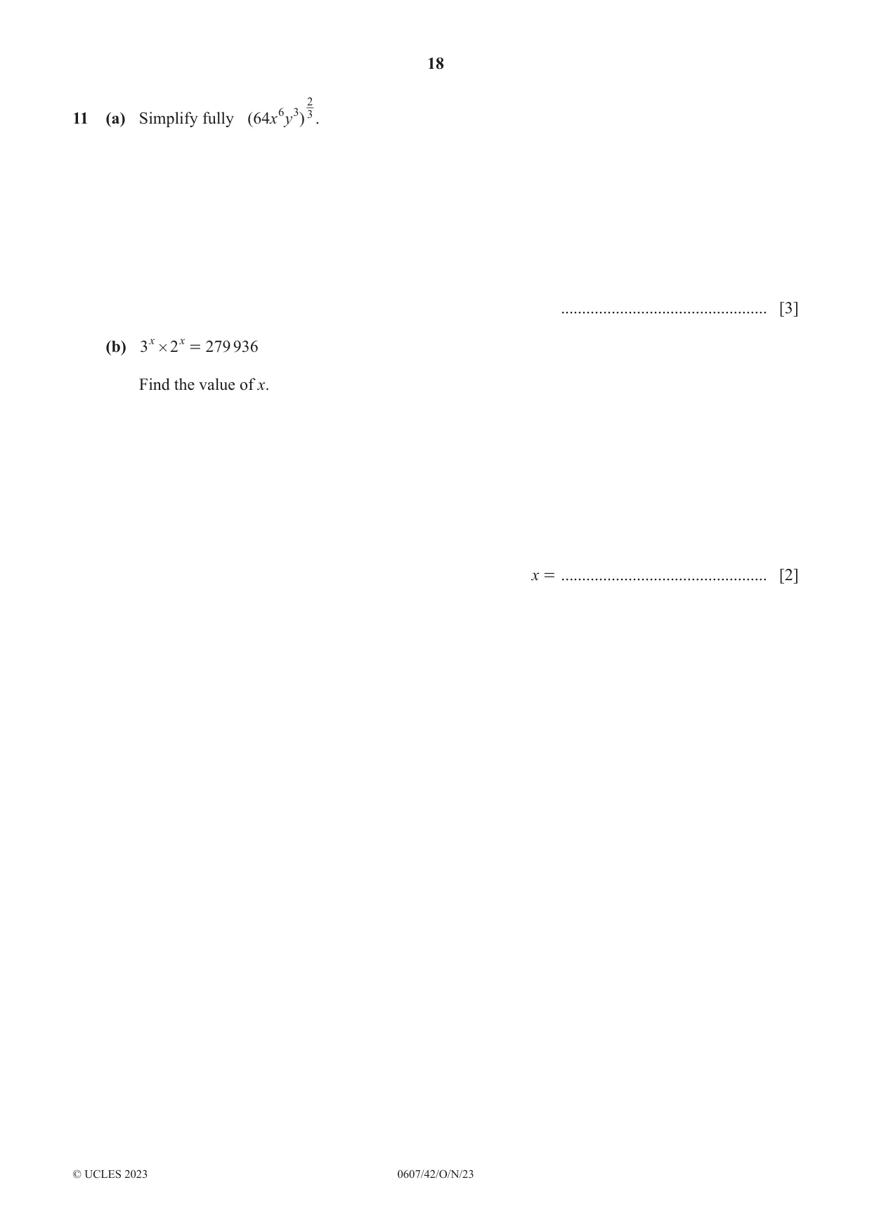 Cambridge IGCSE Mathematics - International 0607 2023 Oct/Nov Paper 4 · Variant 2 question paper, page 18 of 20