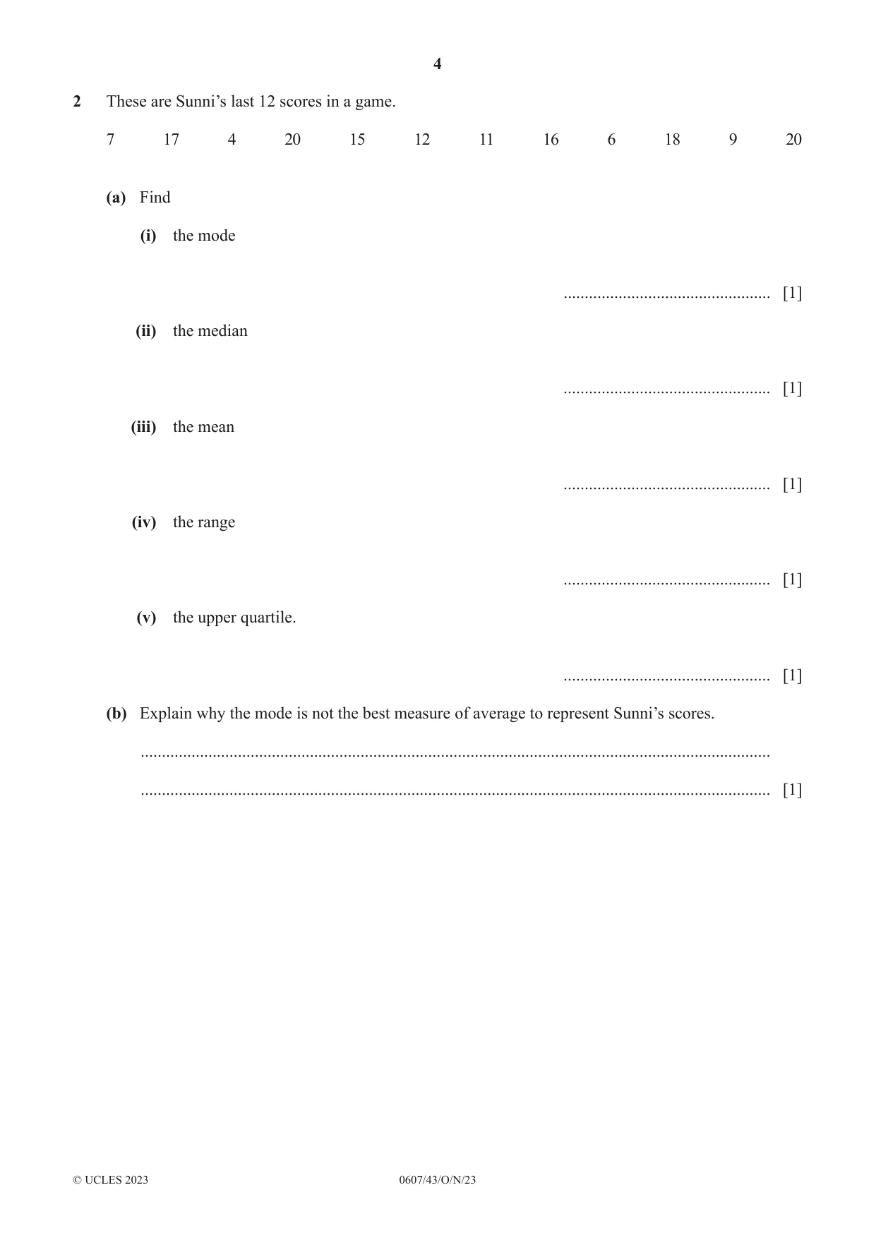 Cambridge IGCSE Mathematics - International 0607 2023 Oct/Nov Paper 4 · Variant 3 question paper, page 4 of 20