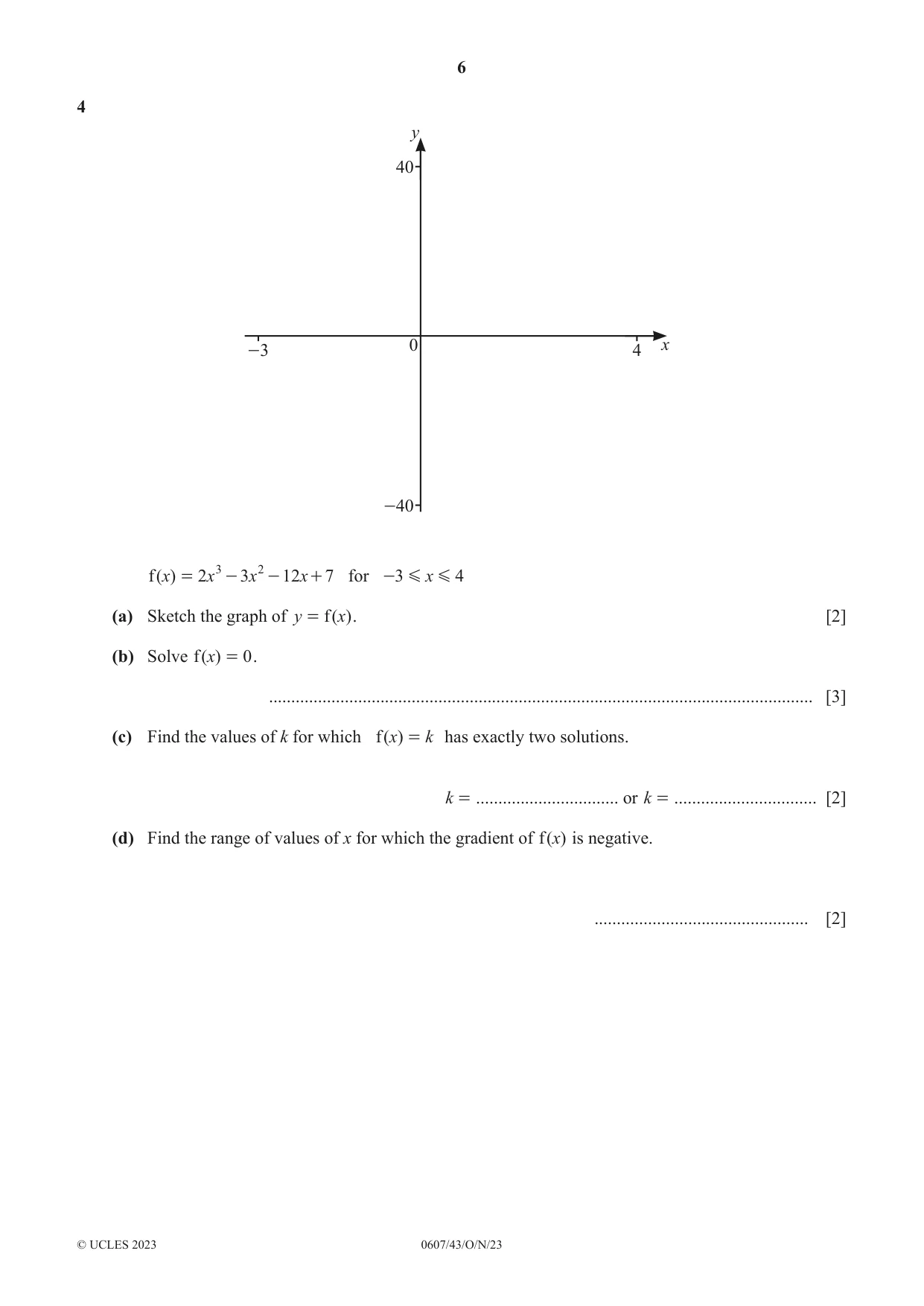 Cambridge IGCSE Mathematics - International 0607 2023 Oct/Nov Paper 4 · Variant 3 question paper, page 6 of 20