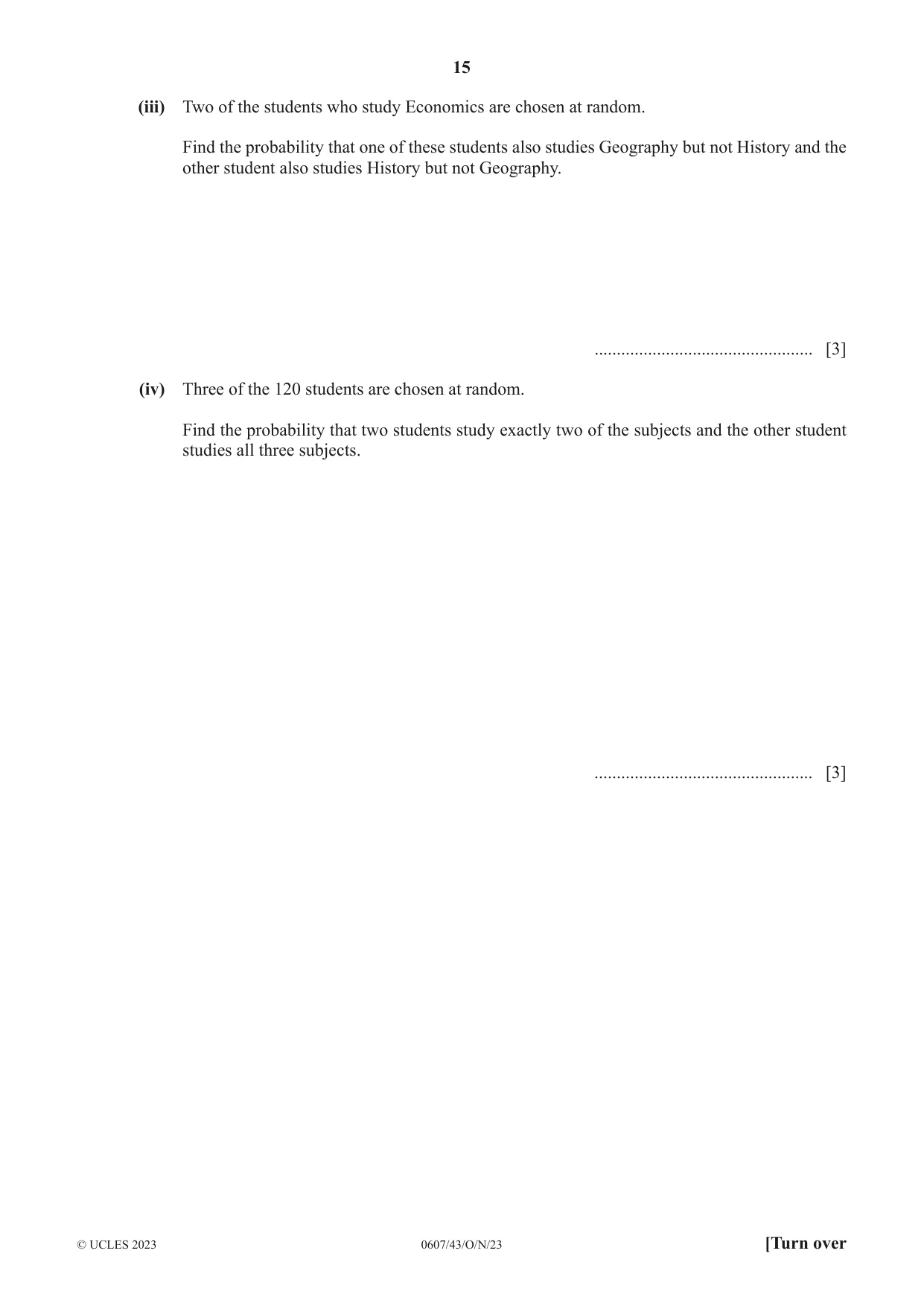 Cambridge IGCSE Mathematics - International 0607 2023 Oct/Nov Paper 4 · Variant 3 question paper, page 15 of 20