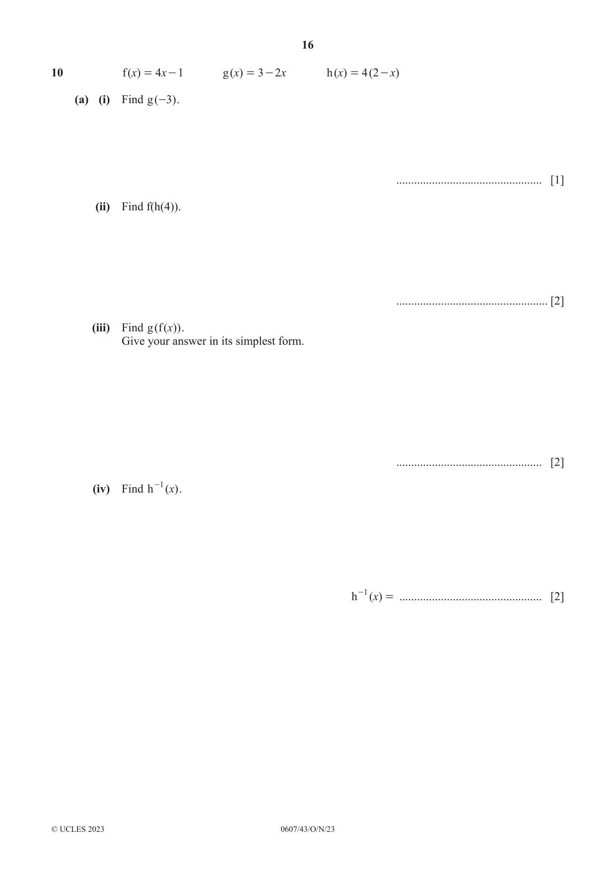 Cambridge IGCSE Mathematics - International 0607 2023 Oct/Nov Paper 4 · Variant 3 question paper, page 16 of 20