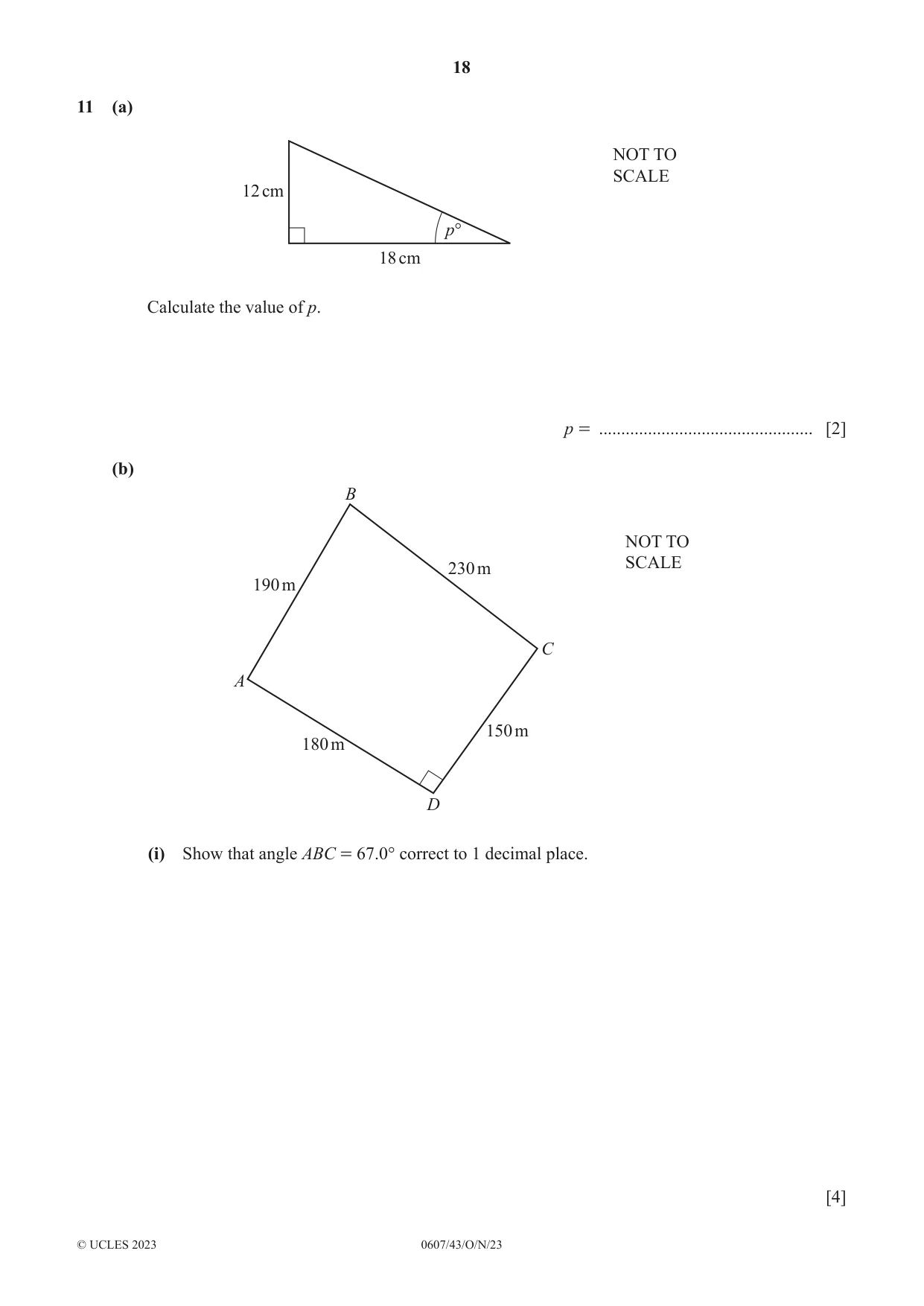 Cambridge IGCSE Mathematics - International 0607 2023 Oct/Nov Paper 4 · Variant 3 question paper, page 18 of 20