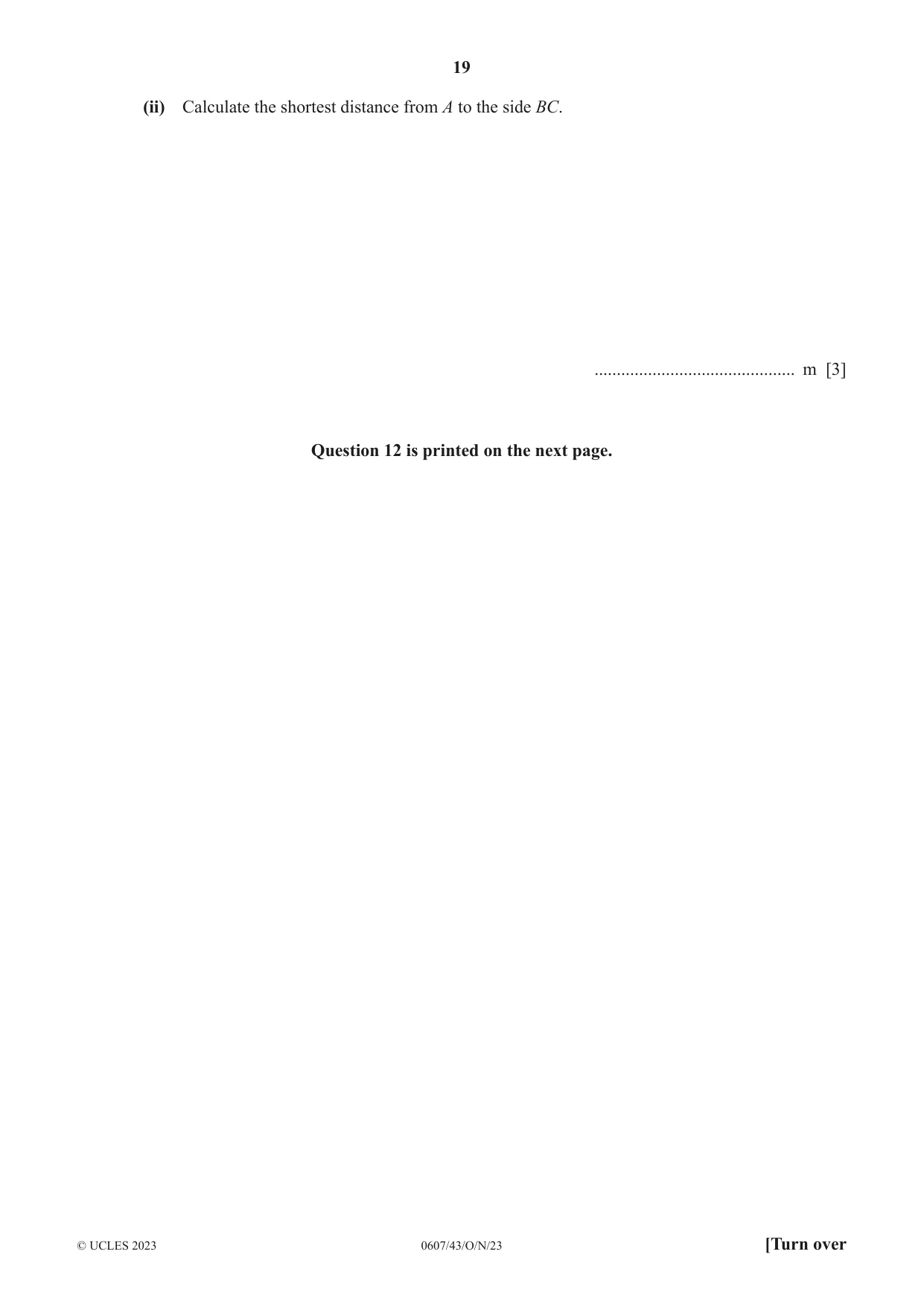 Cambridge IGCSE Mathematics - International 0607 2023 Oct/Nov Paper 4 · Variant 3 question paper, page 19 of 20