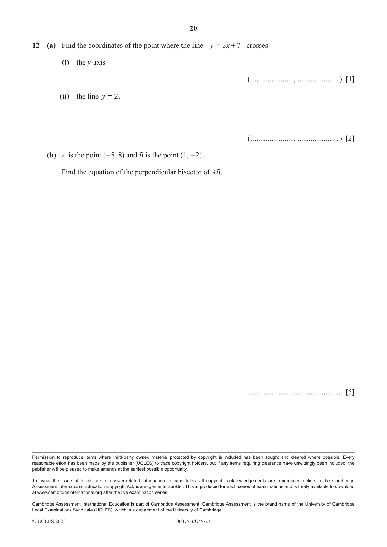 Cambridge IGCSE Mathematics - International 0607 2023 Oct/Nov Paper 4 · Variant 3 question paper, page 20 of 20