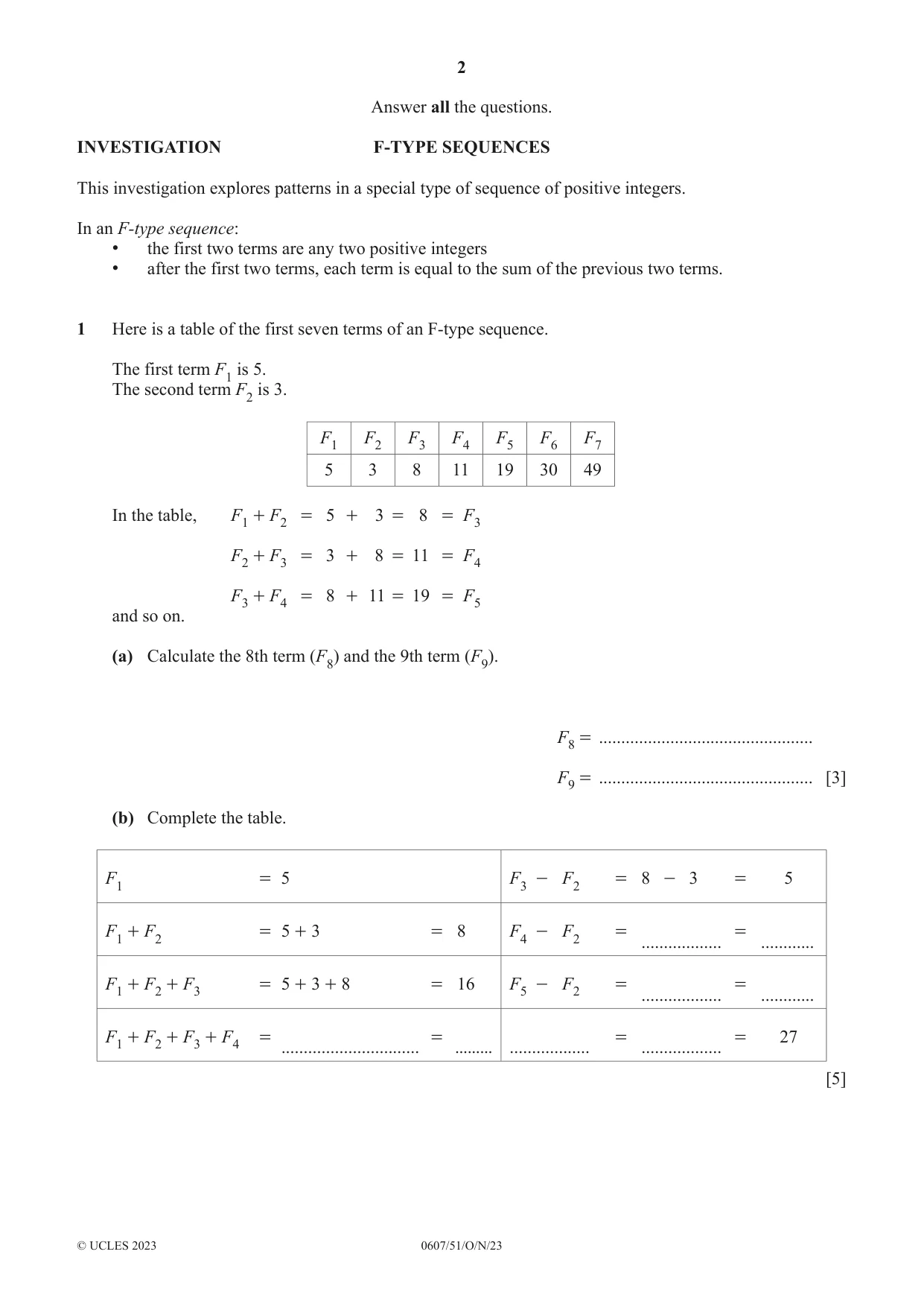 Cambridge IGCSE Mathematics - International 0607 2023 Oct/Nov Paper 5 · Variant 1 question paper, page 2 of 8