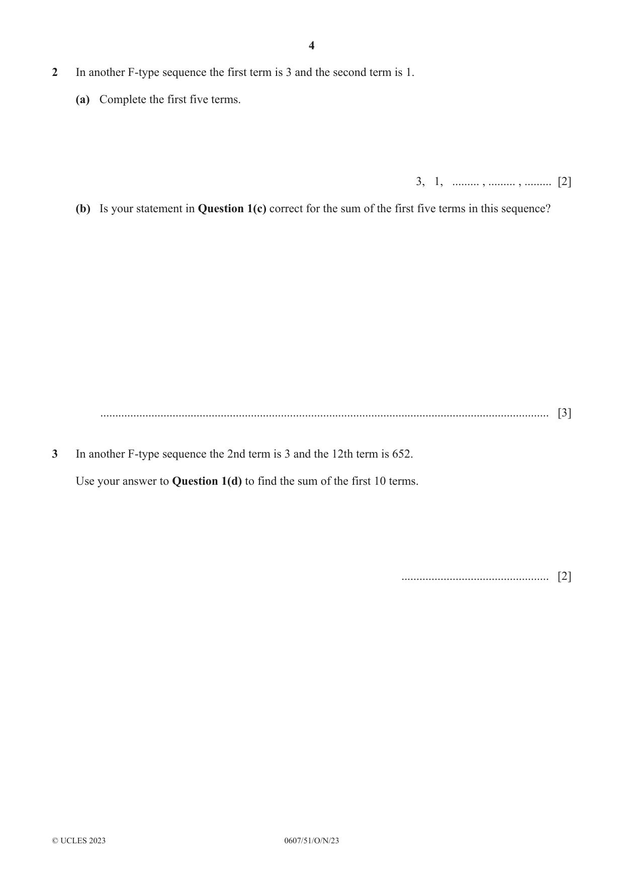 Cambridge IGCSE Mathematics - International 0607 2023 Oct/Nov Paper 5 · Variant 1 question paper, page 4 of 8